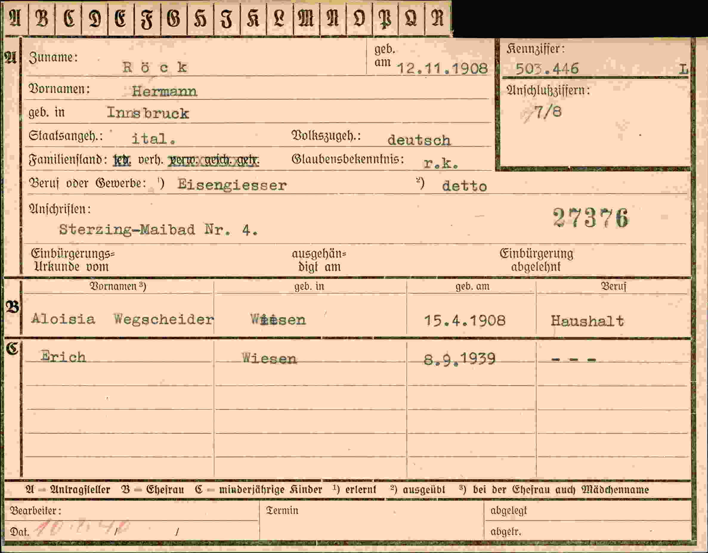 Dokument für Hermann Röck