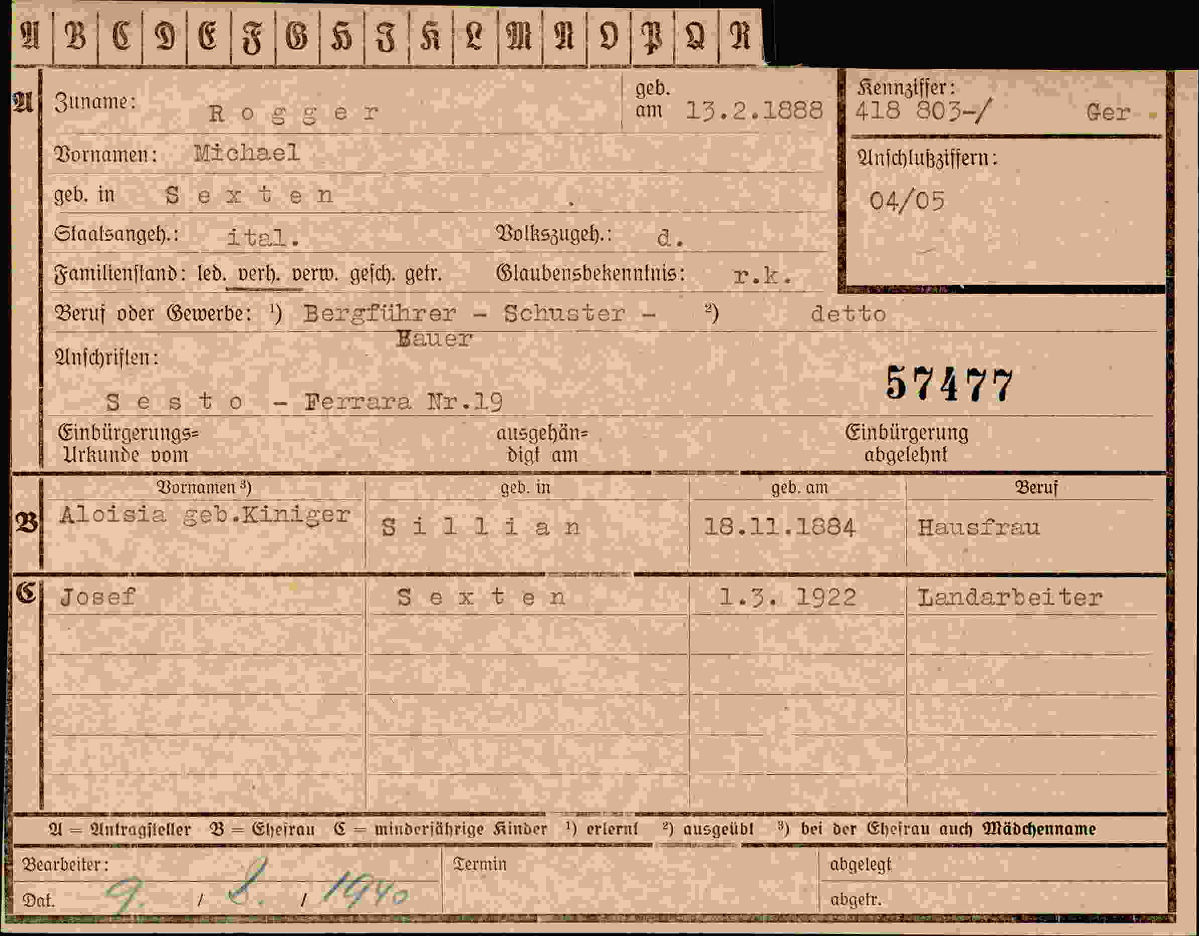 Vorderseite des Dokuments