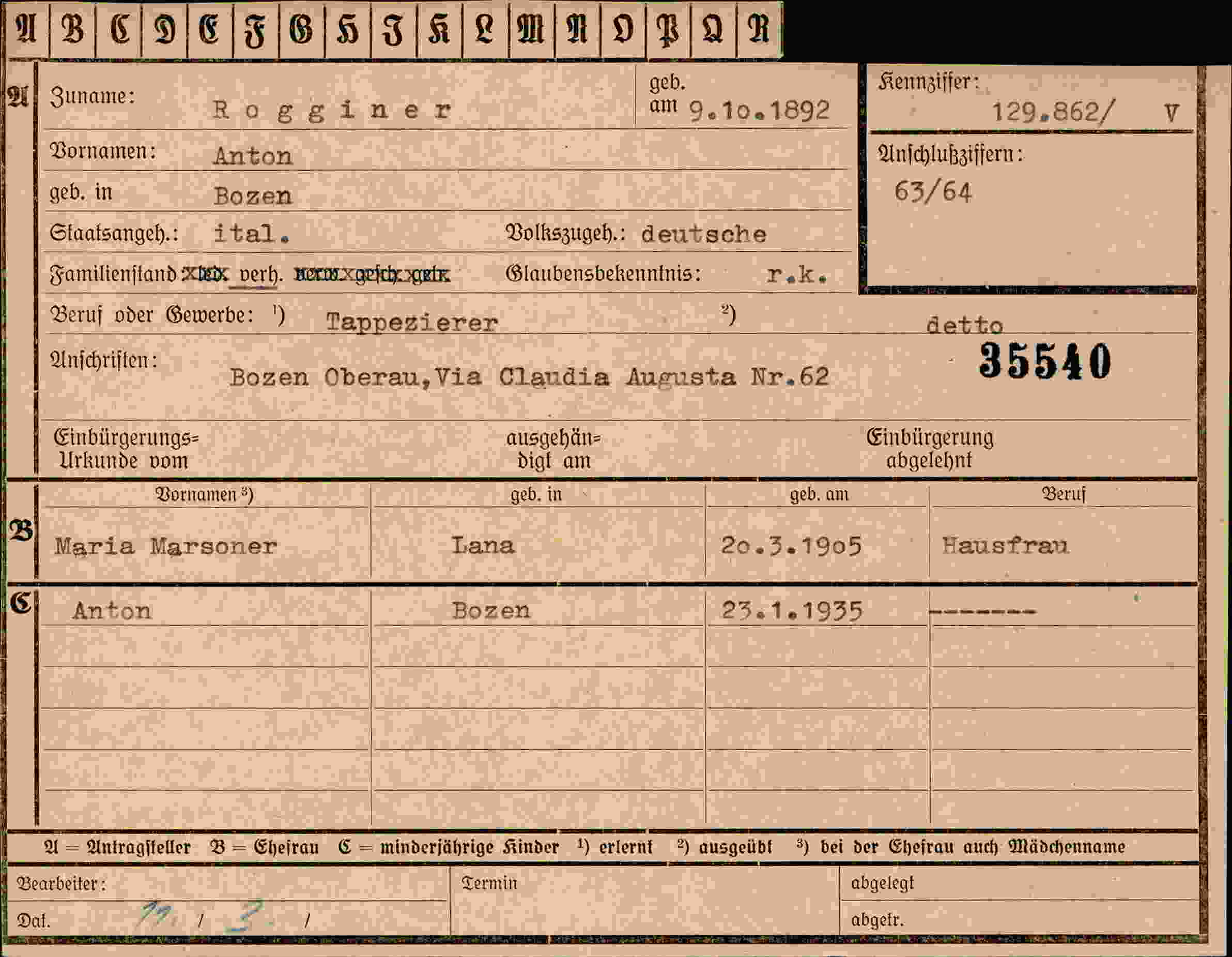 Dokument für Anton Rogginer