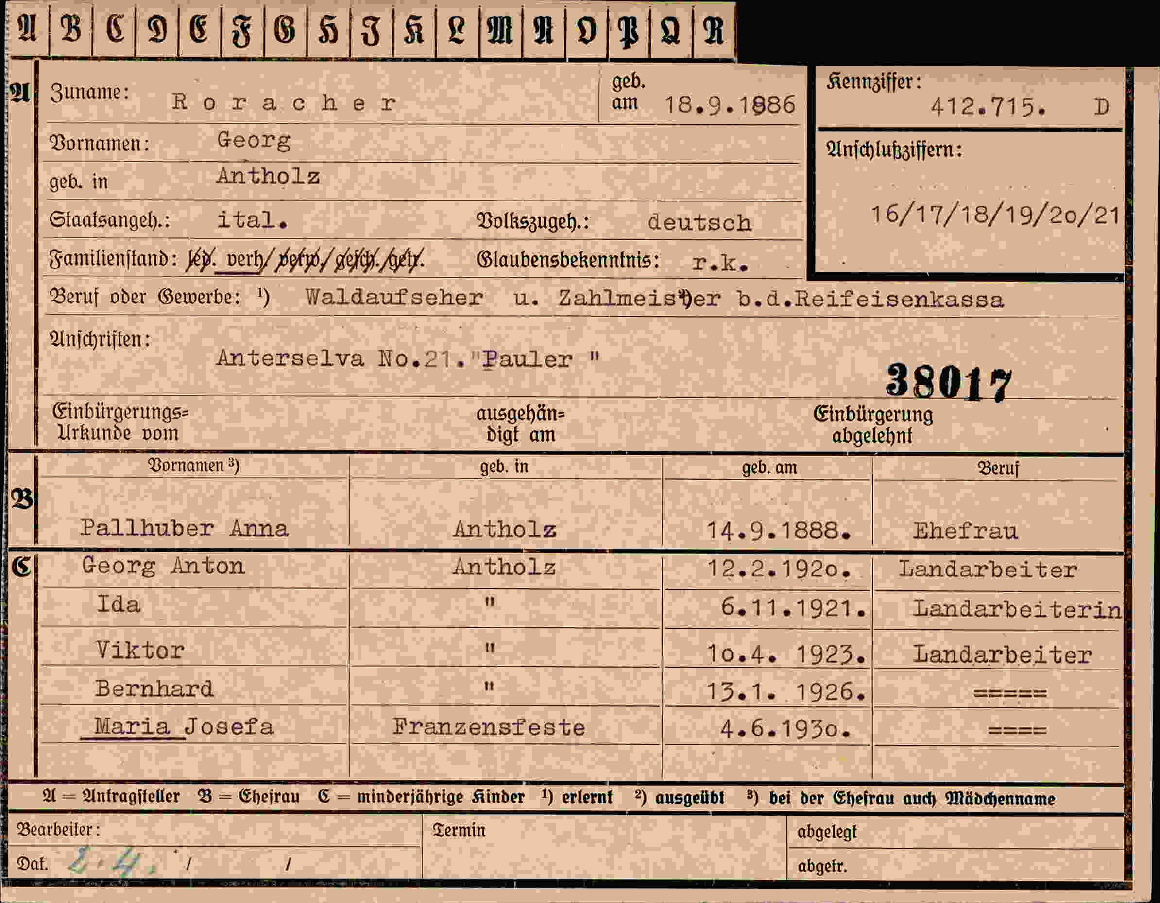 Vorderseite des Dokuments