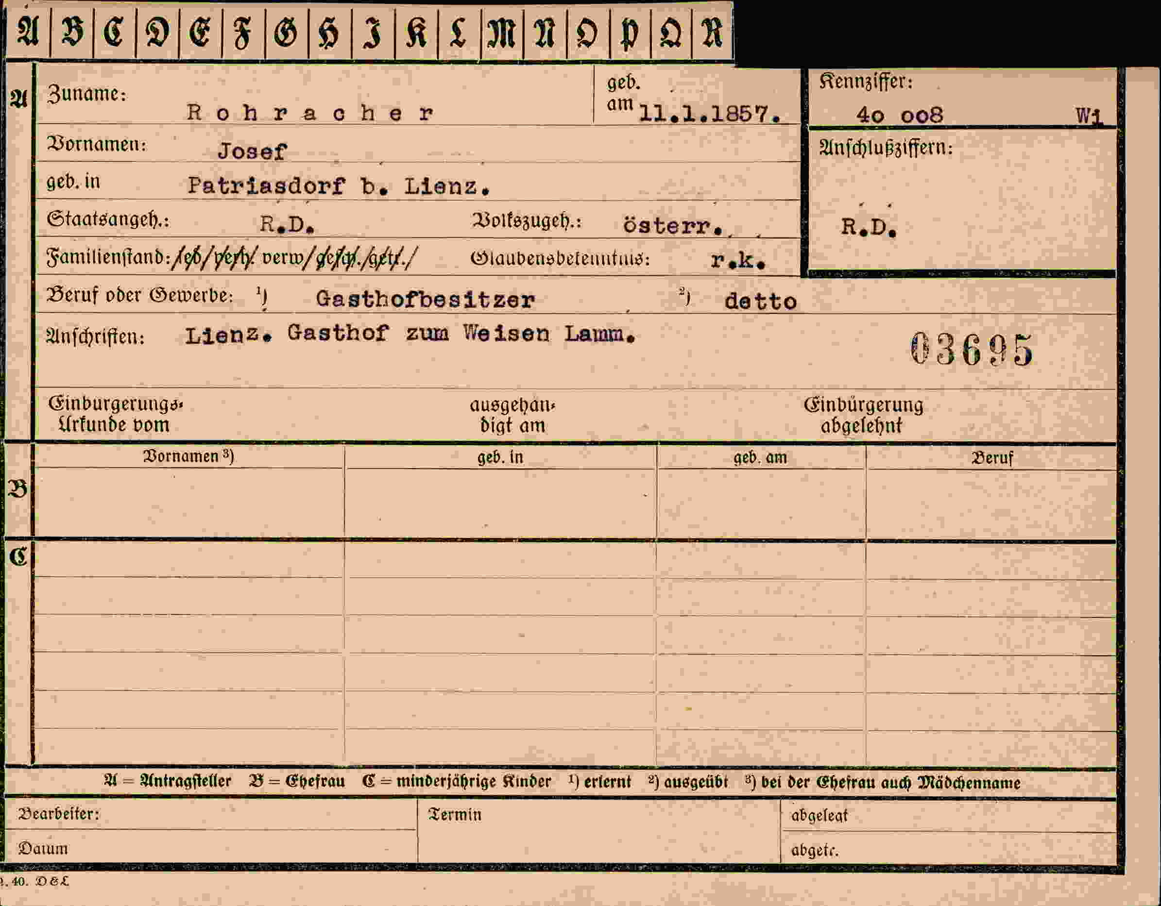 Dokument für Josef Rohracher