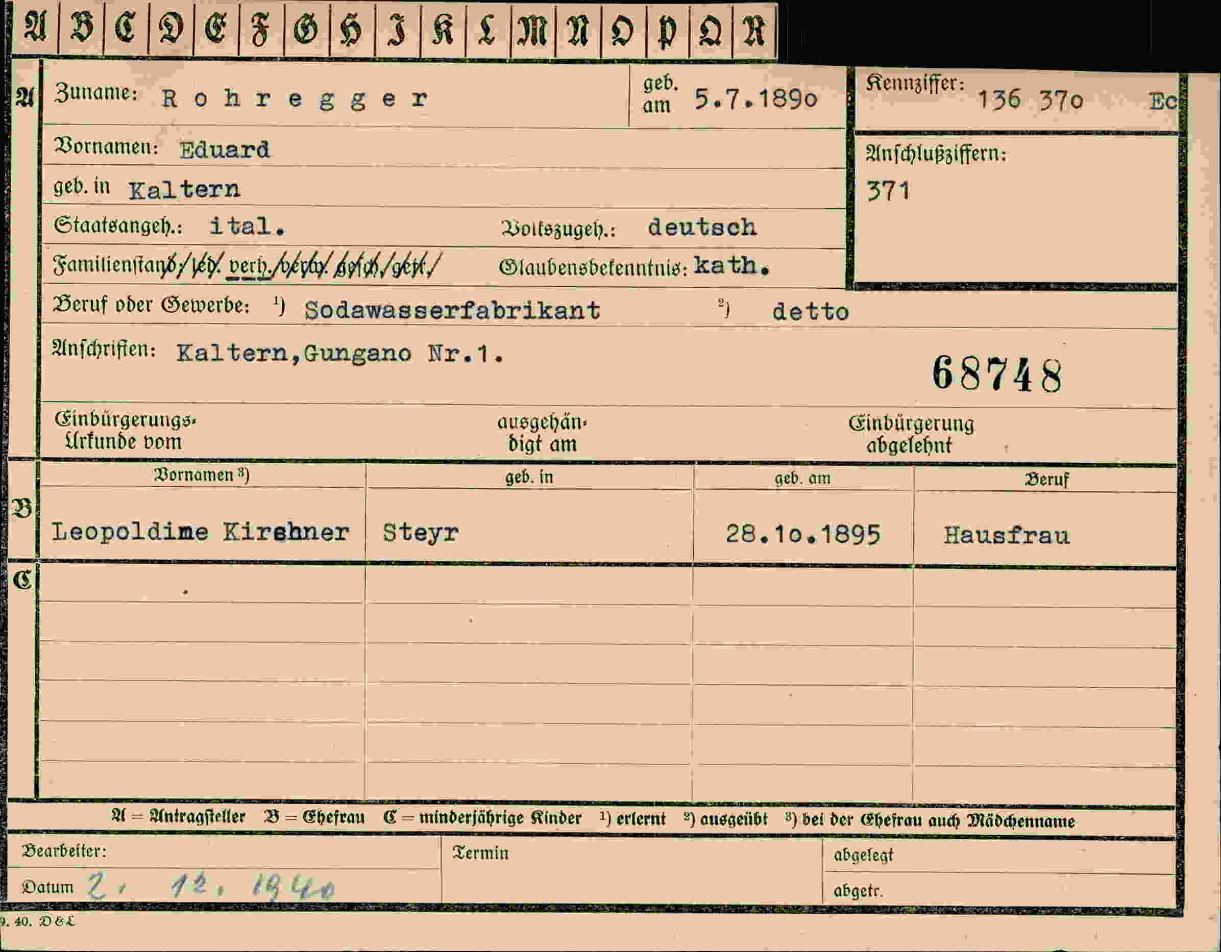 Dokument für Eduard Rohregger
