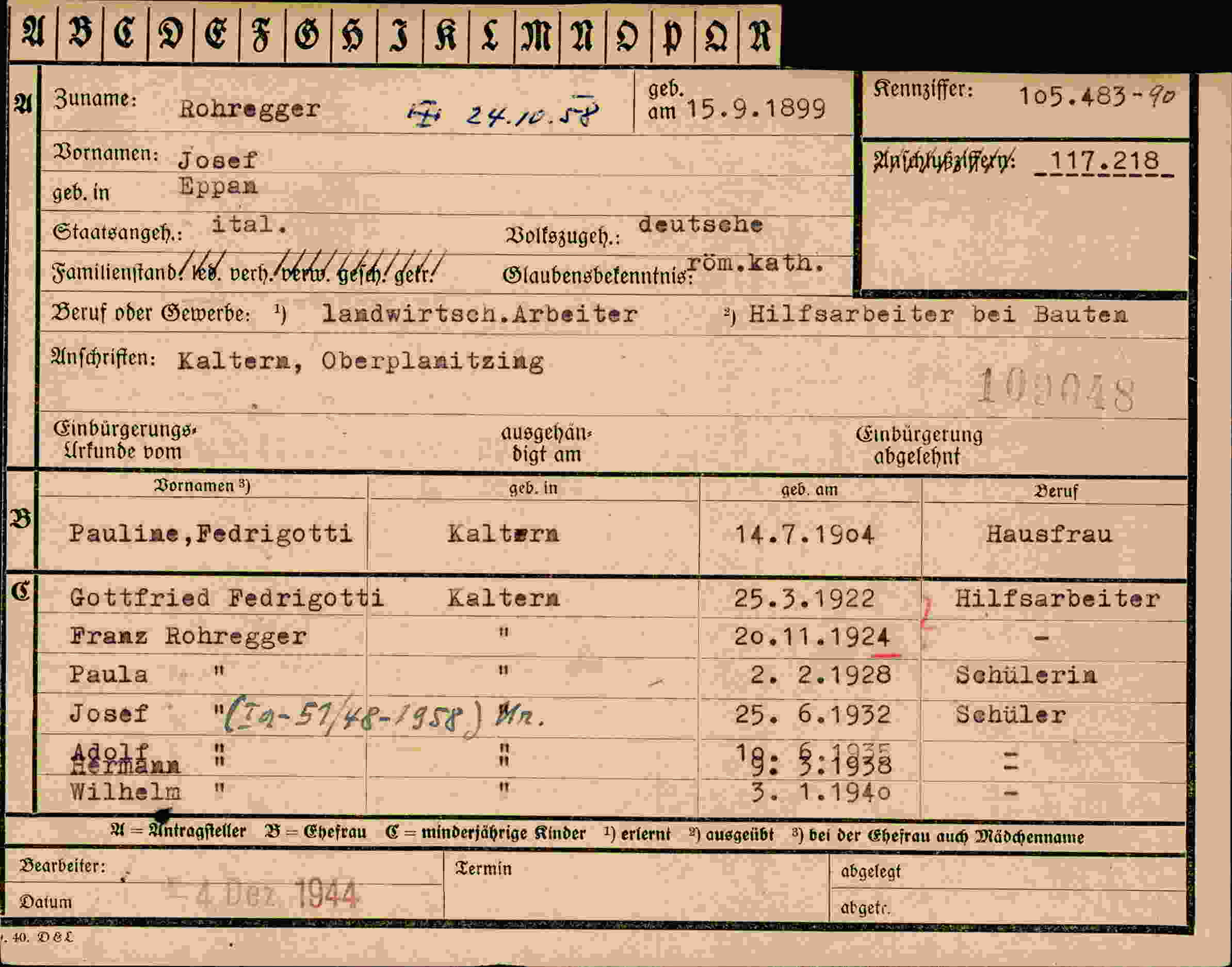 Vorderseite des Dokuments