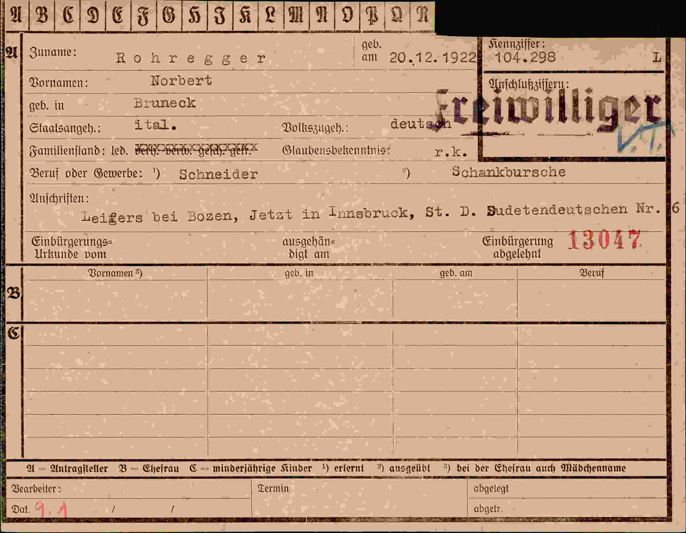 Dokument für Norbert Rohregger