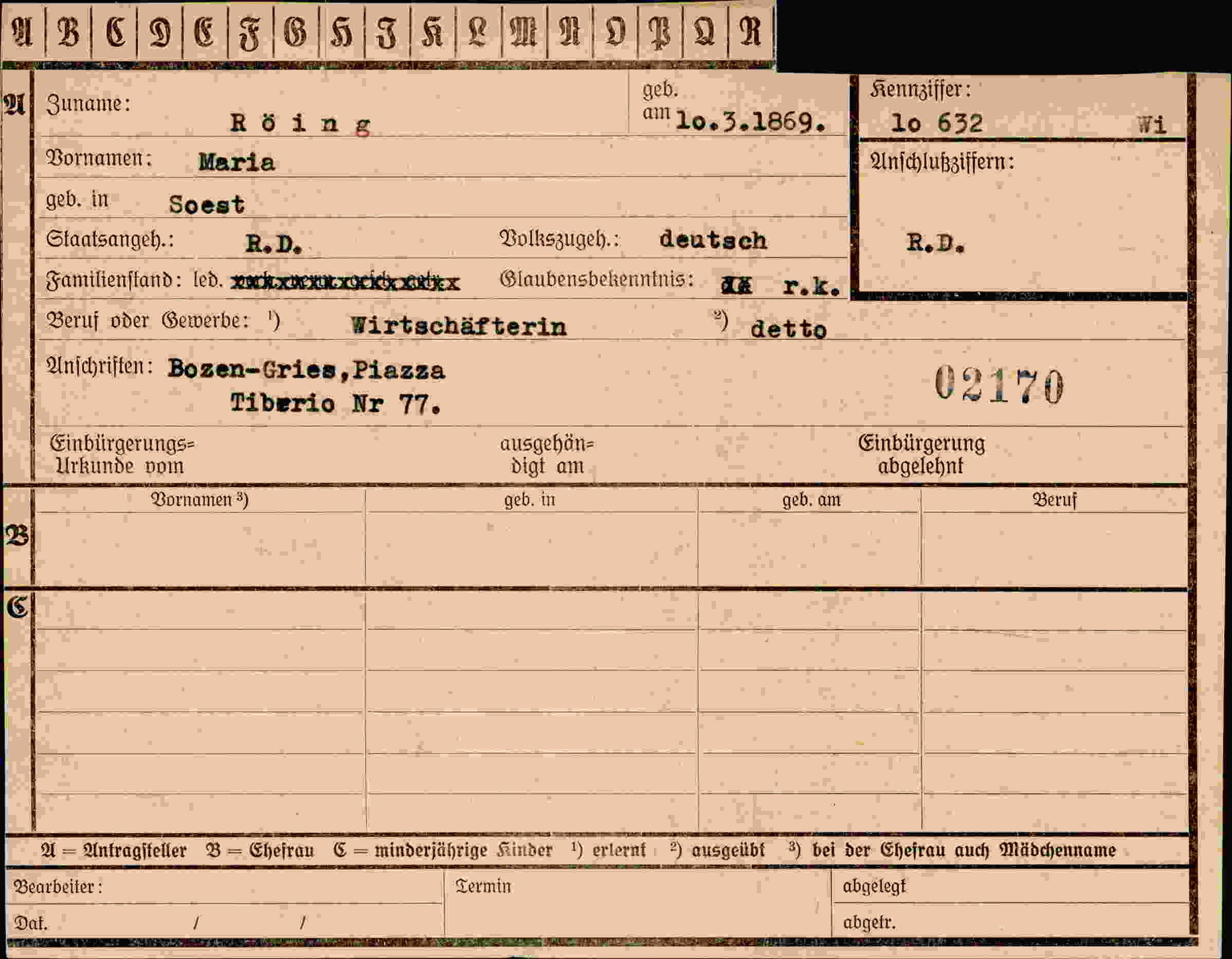 Vorderseite des Dokuments