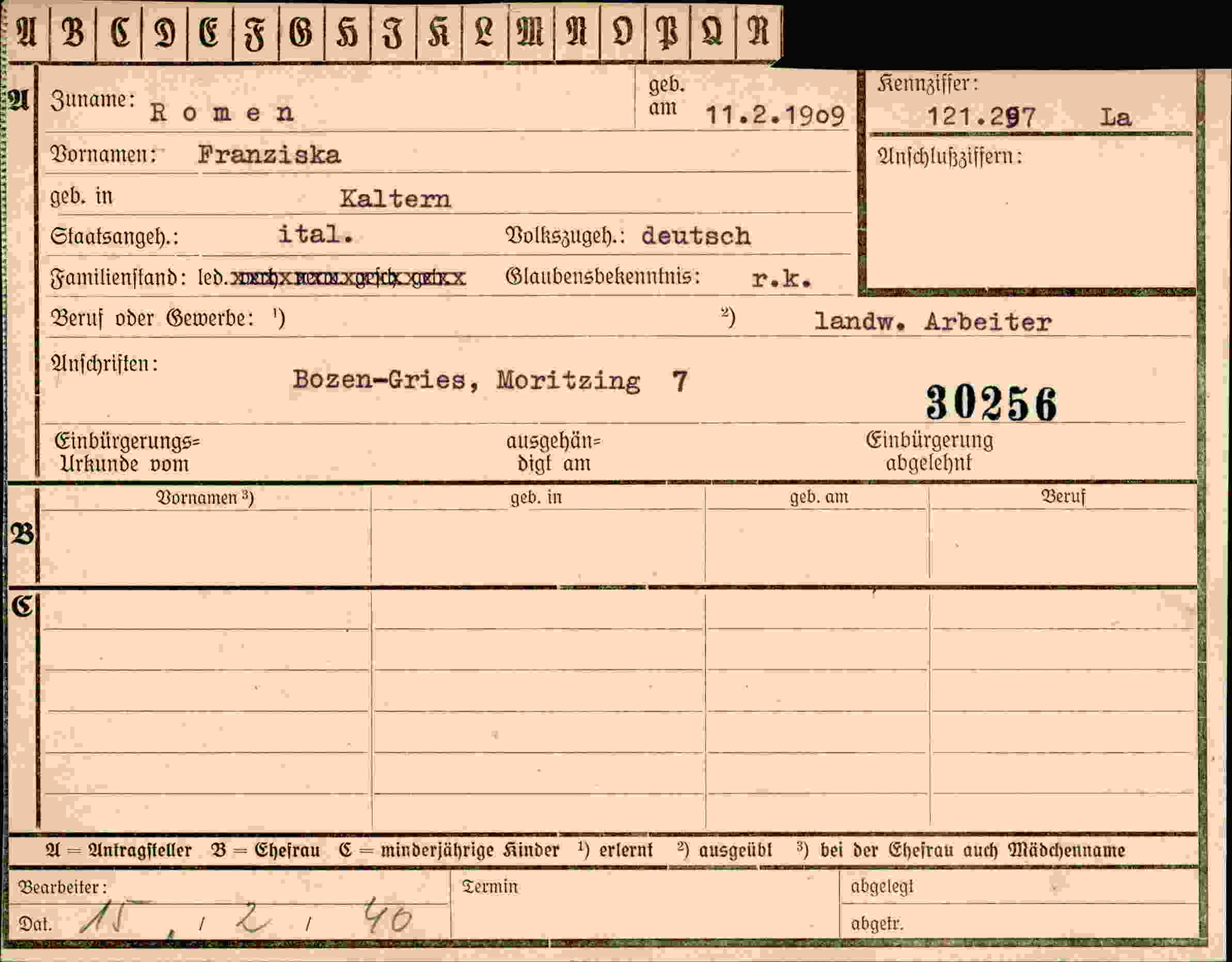 Vorderseite des Dokuments