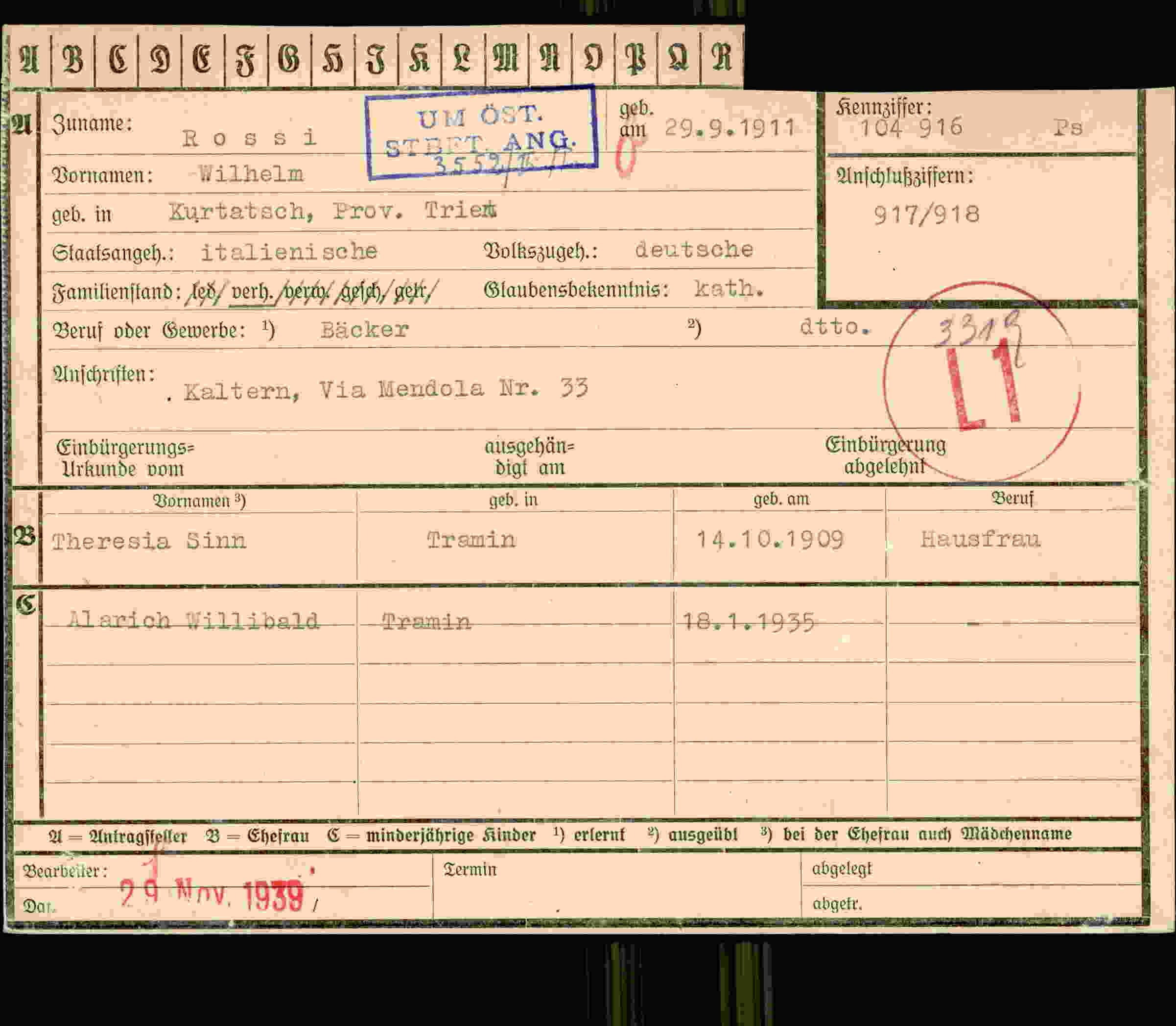 Dokument für Wilhelm Rossi