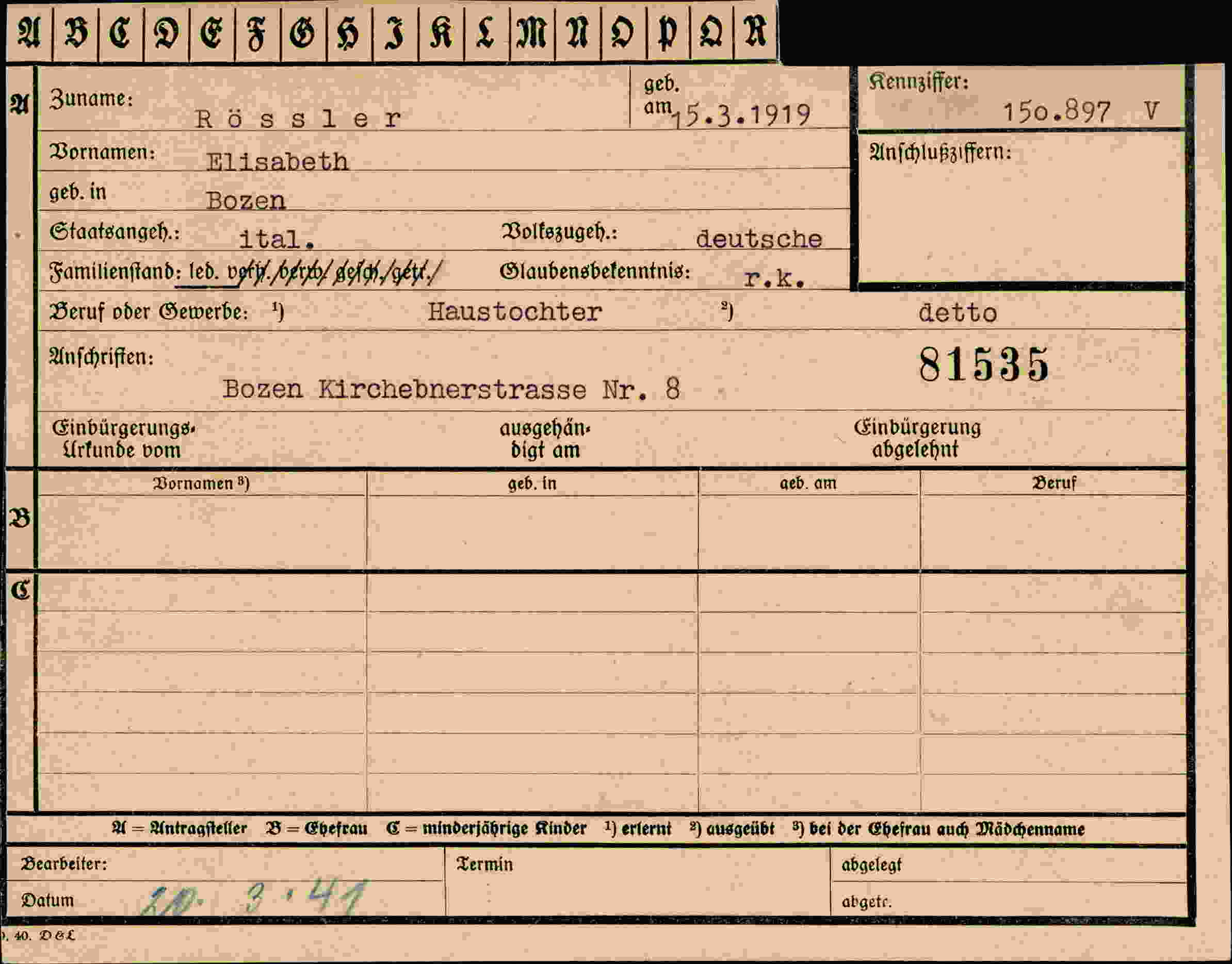 Vorderseite des Dokuments