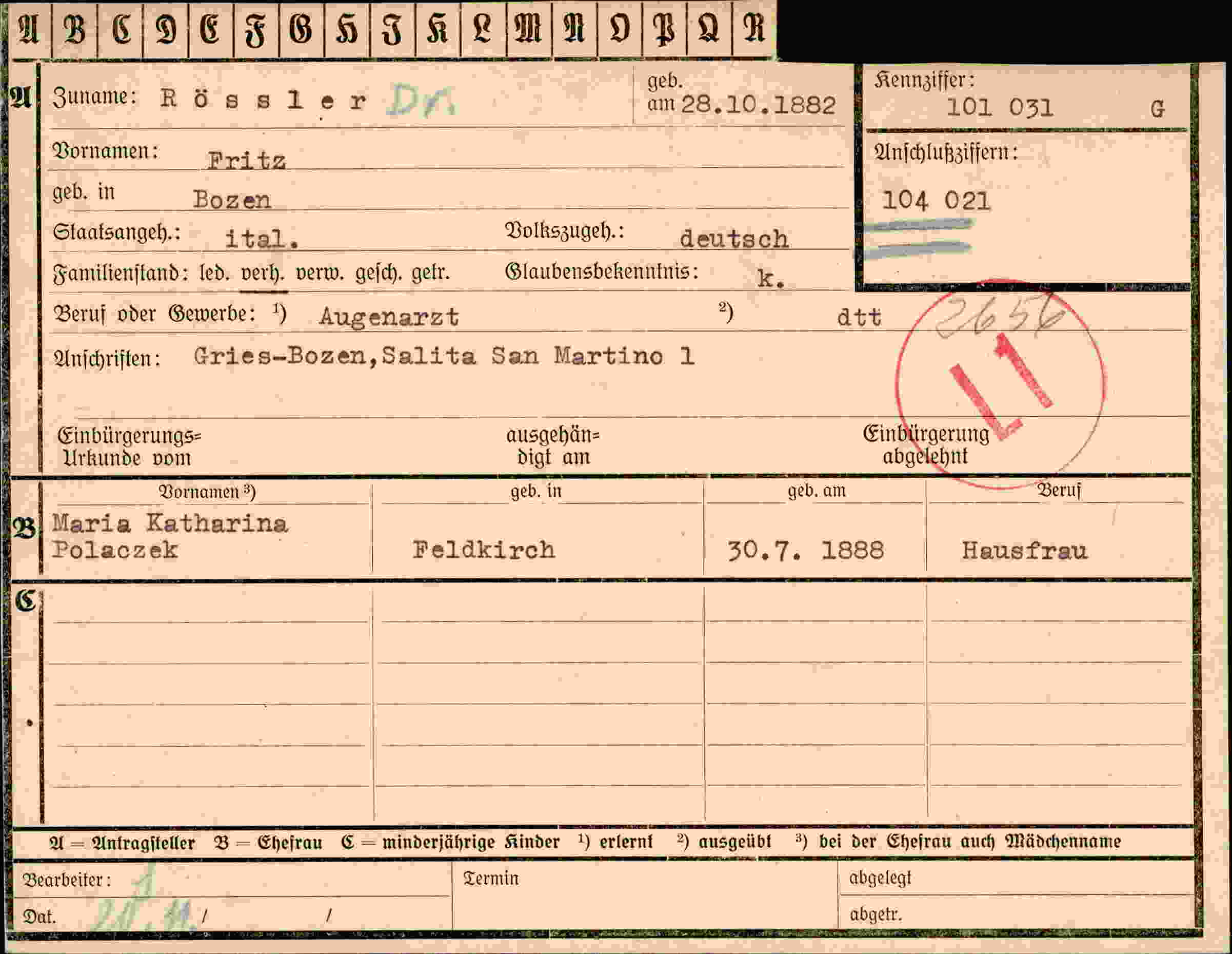 Dokument für Fritz Rössler