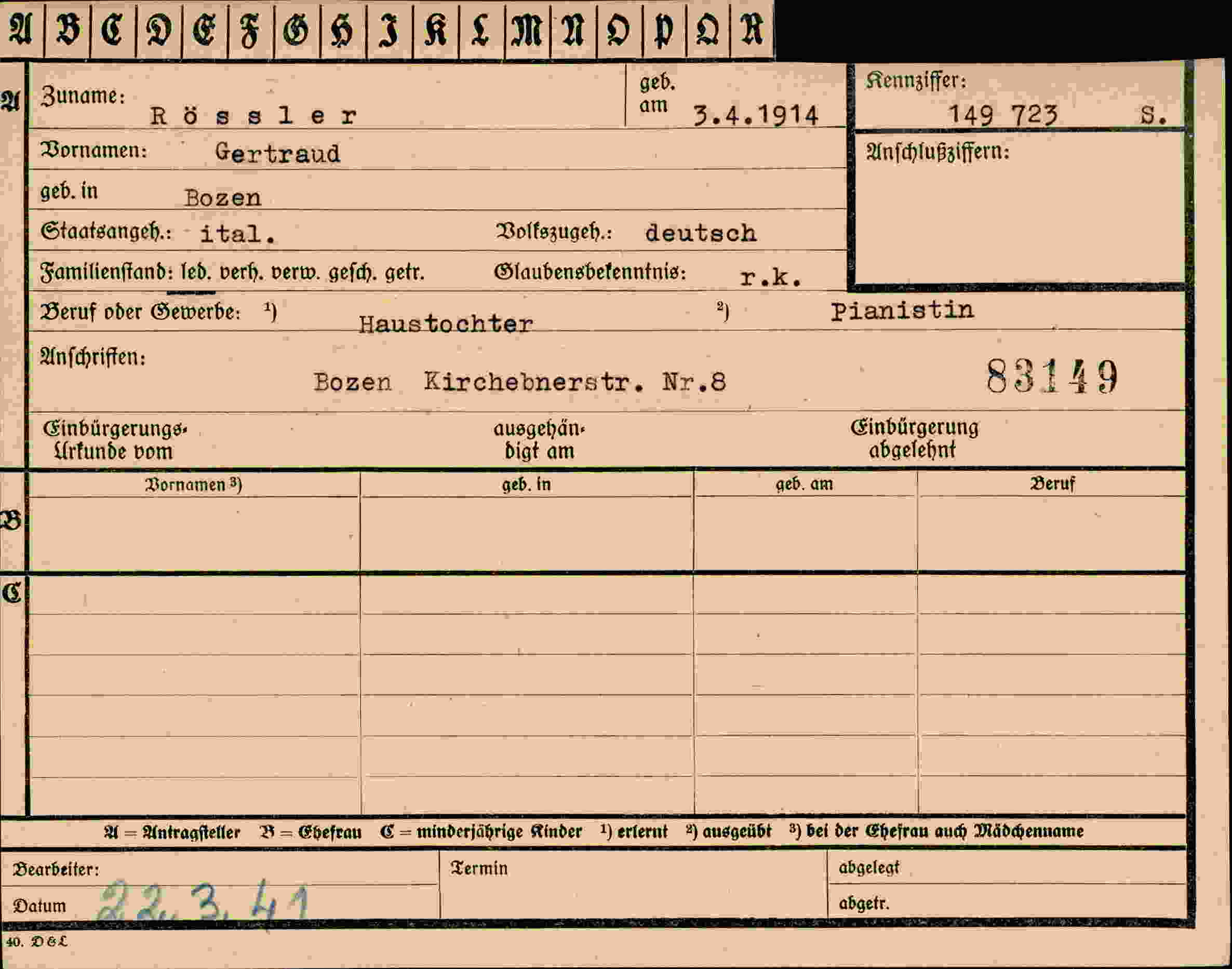 Dokument für Gertraud Rössler