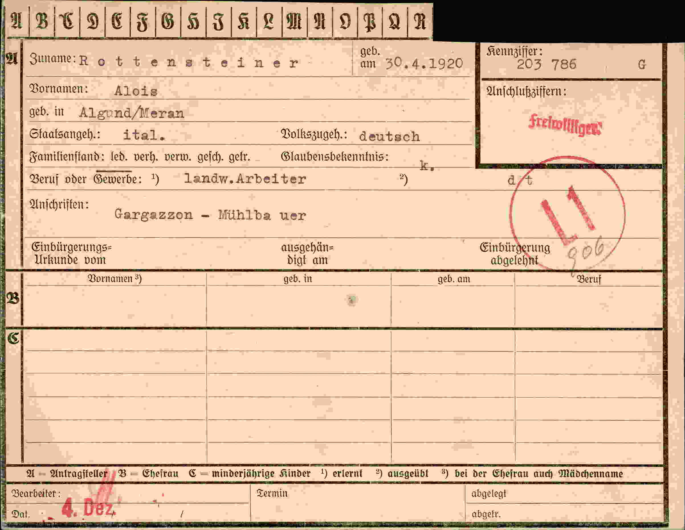 Dokument für Alois Rottensteiner