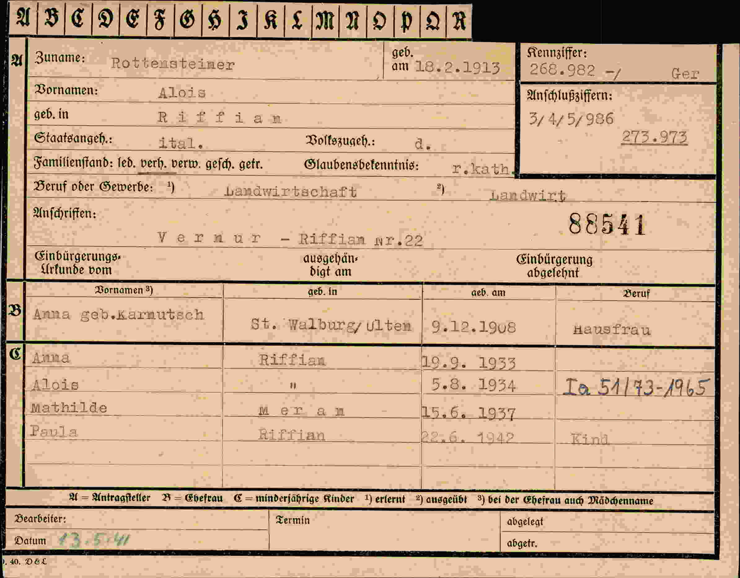 Dokument für Alois Rottensteiner