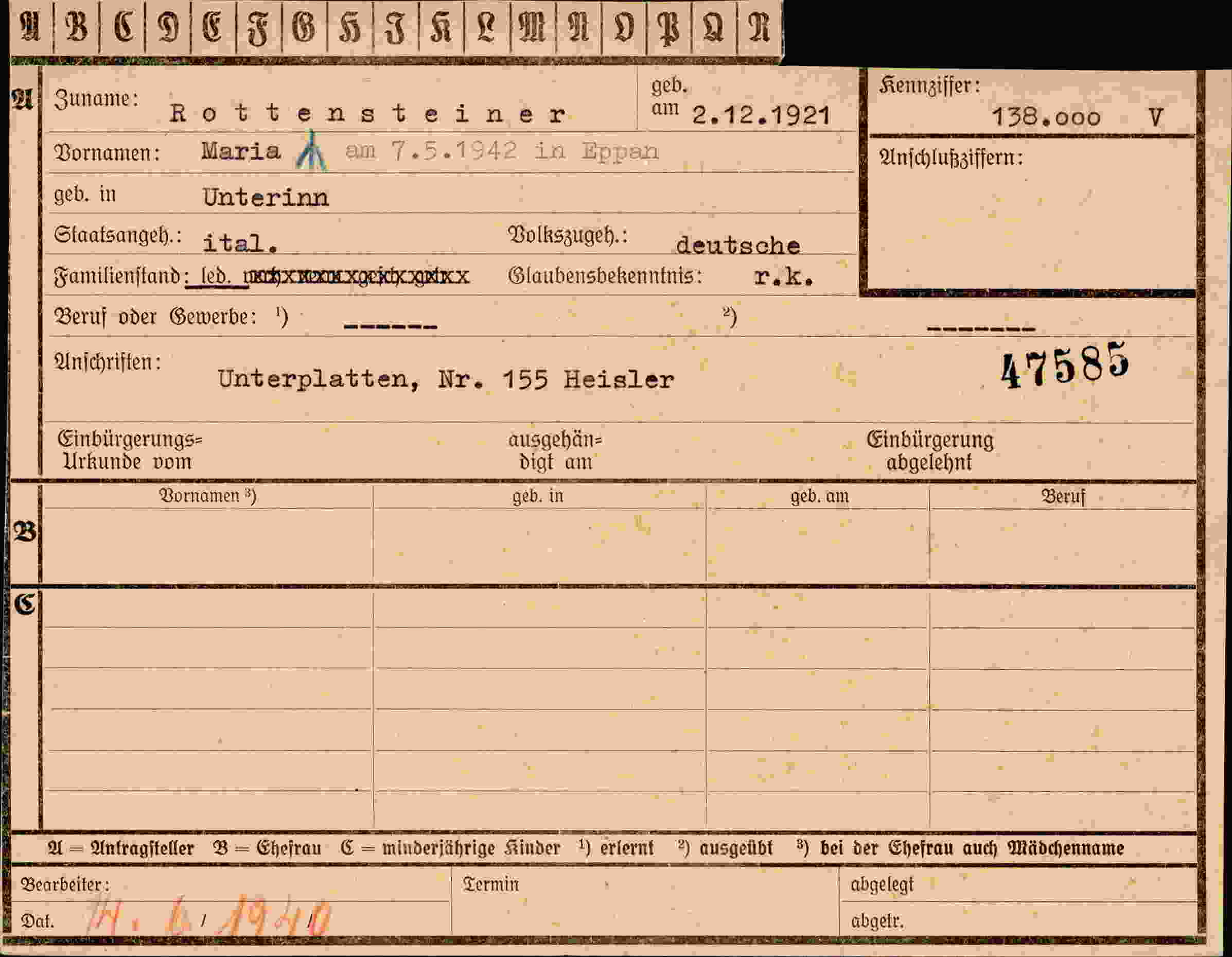 Vorderseite des Dokuments