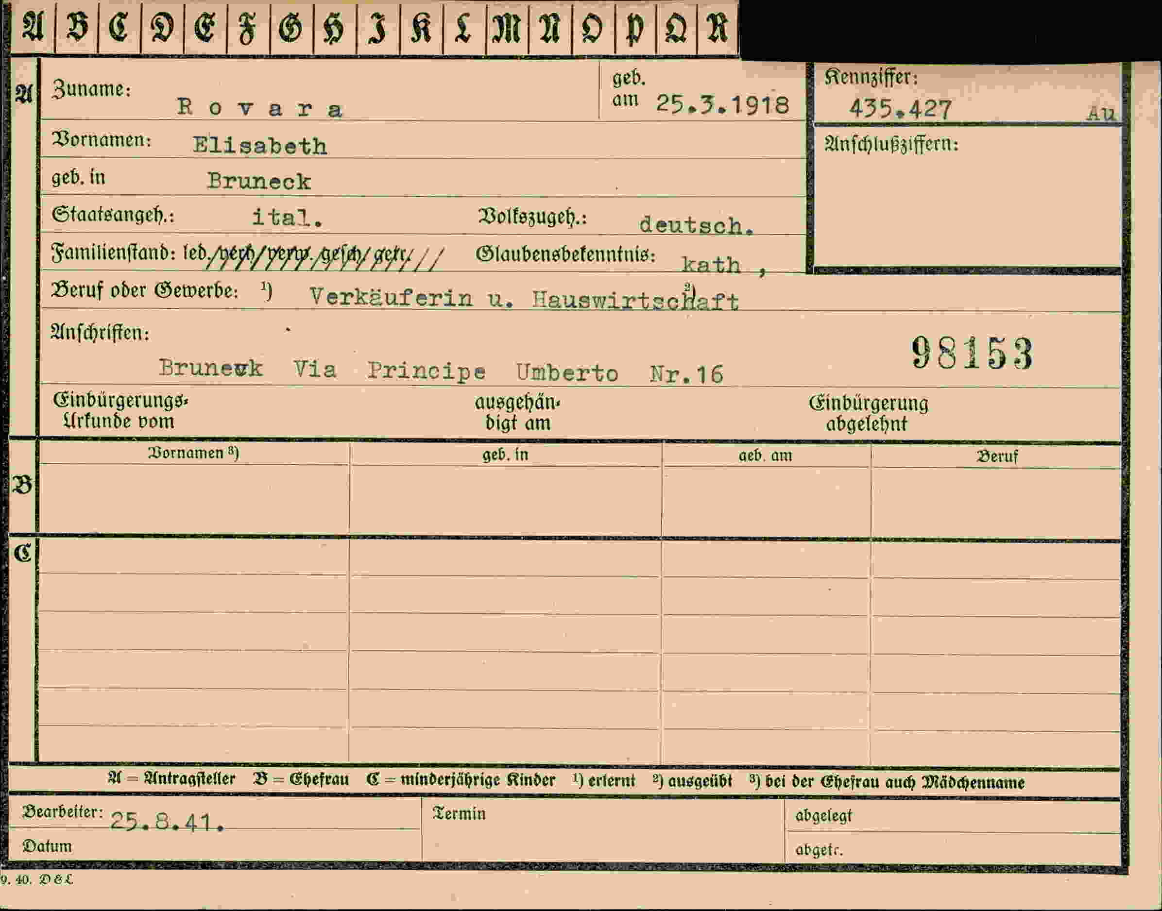 Vorderseite des Dokuments
