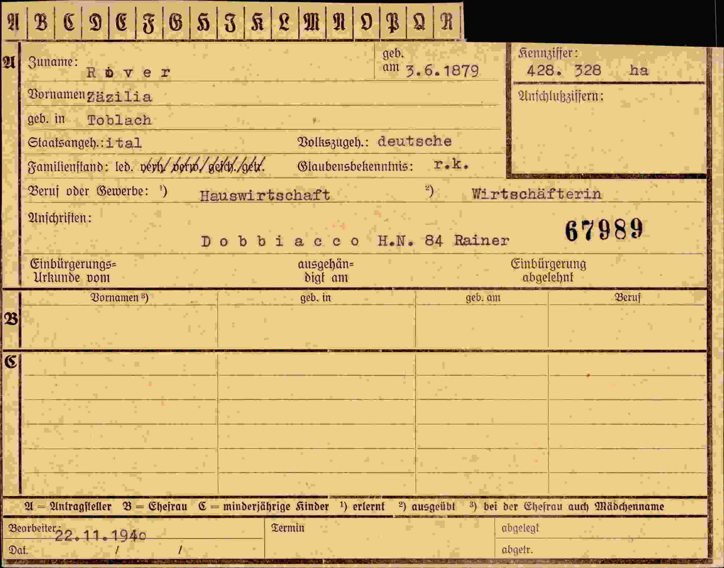 Vorderseite des Dokuments