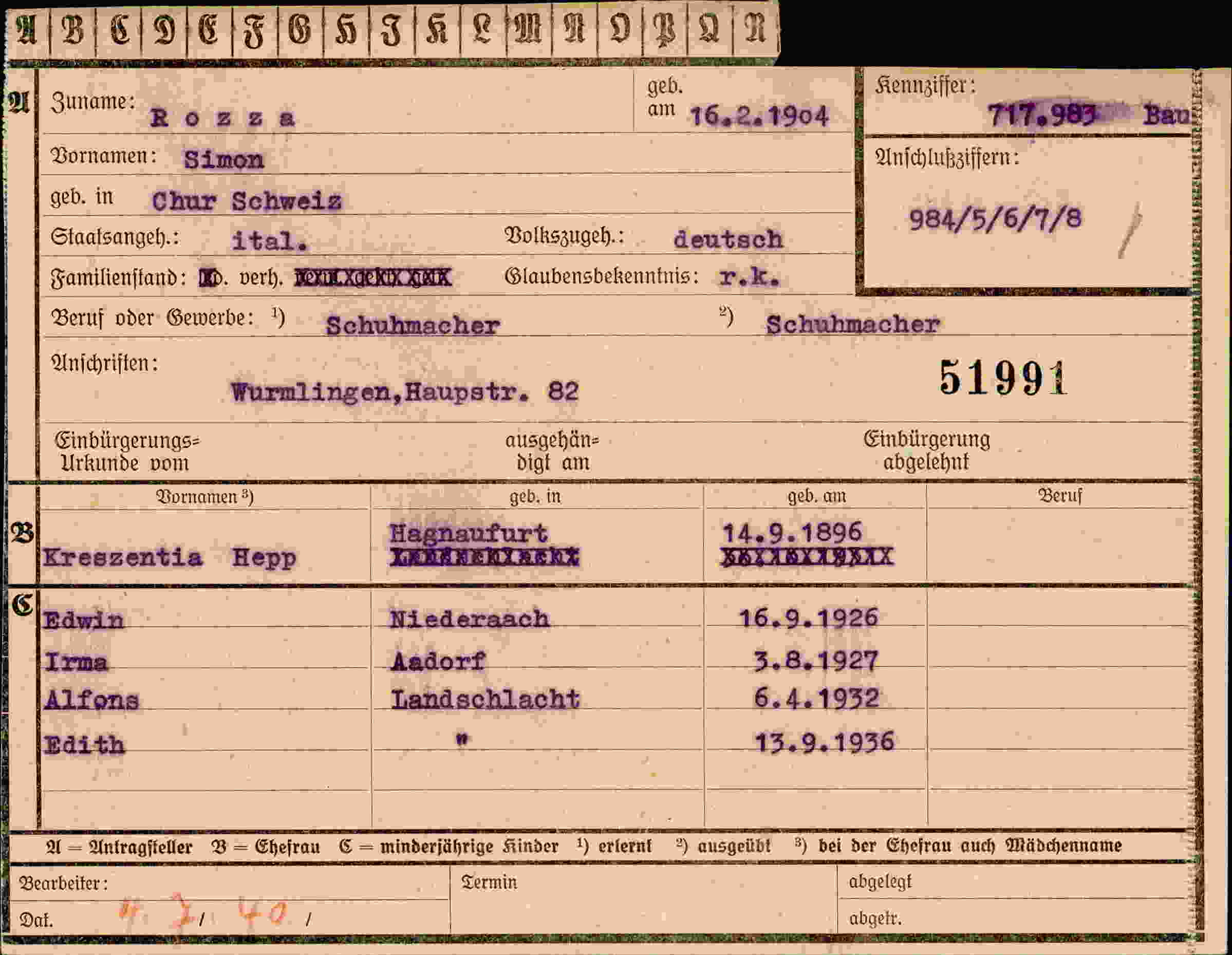 Vorderseite des Dokuments