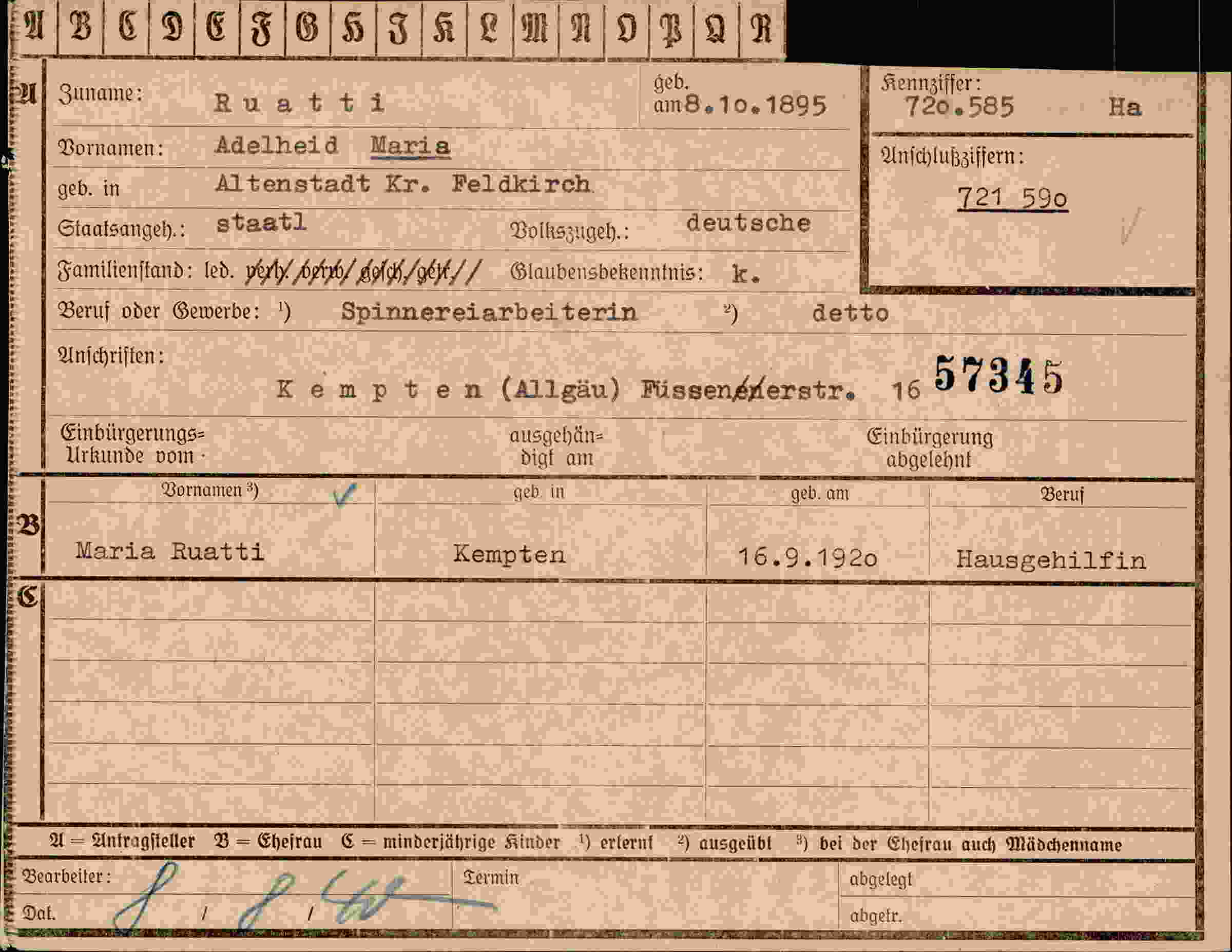 Dokument für Adelheid Maria Ruatti