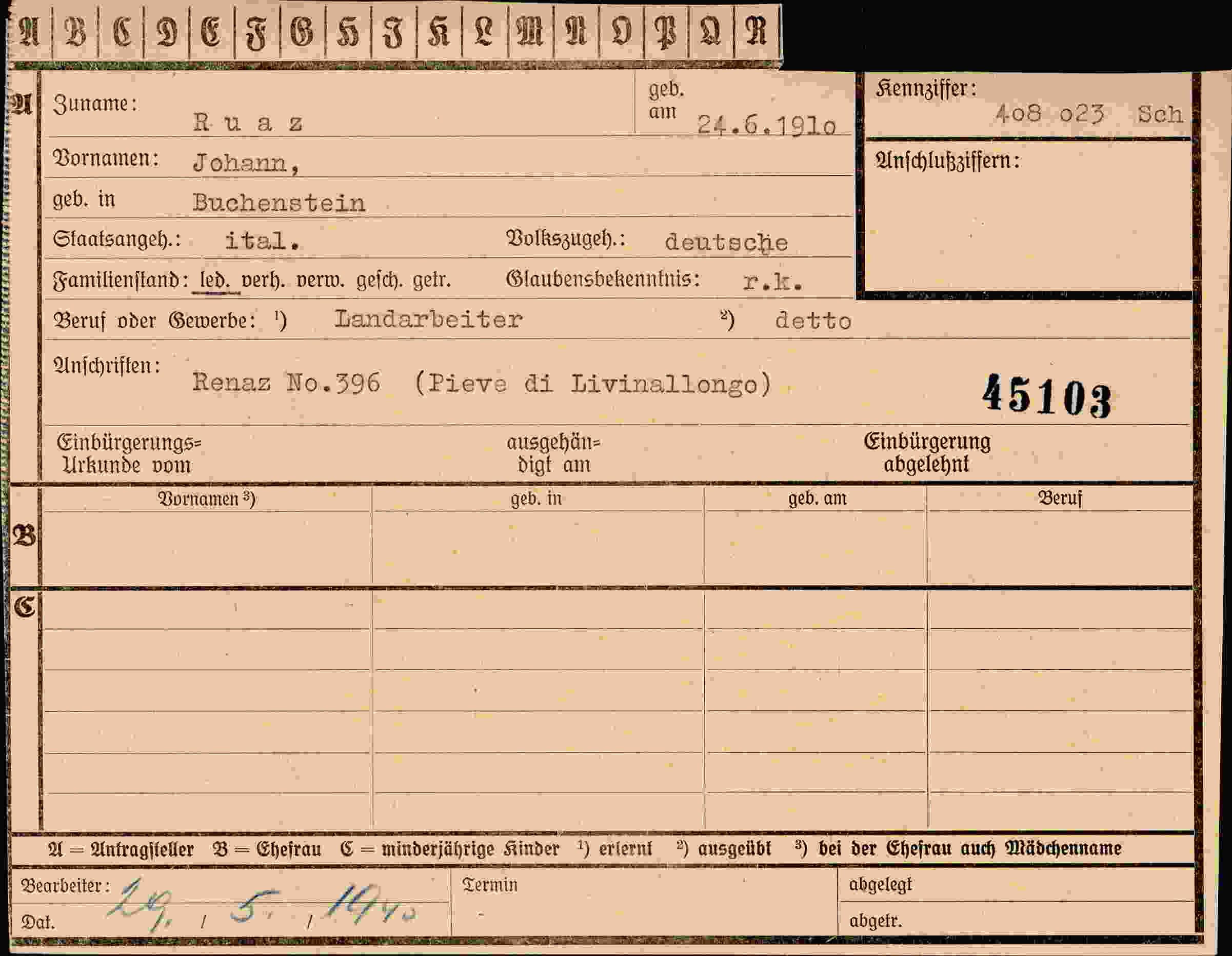 Vorderseite des Dokuments