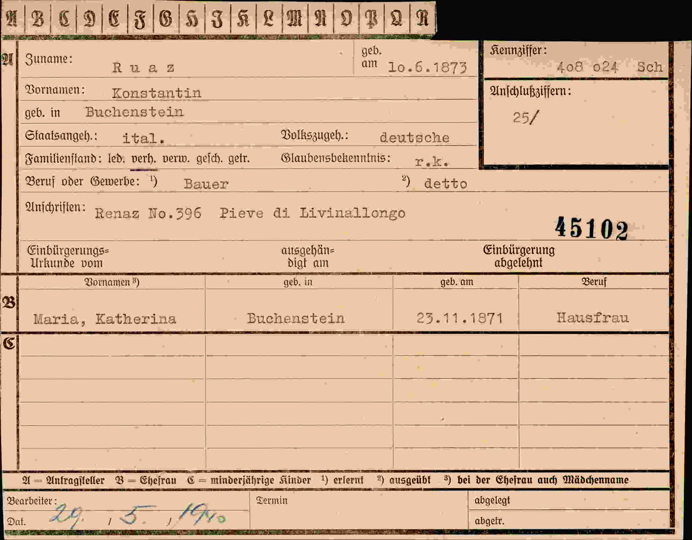 Vorderseite des Dokuments