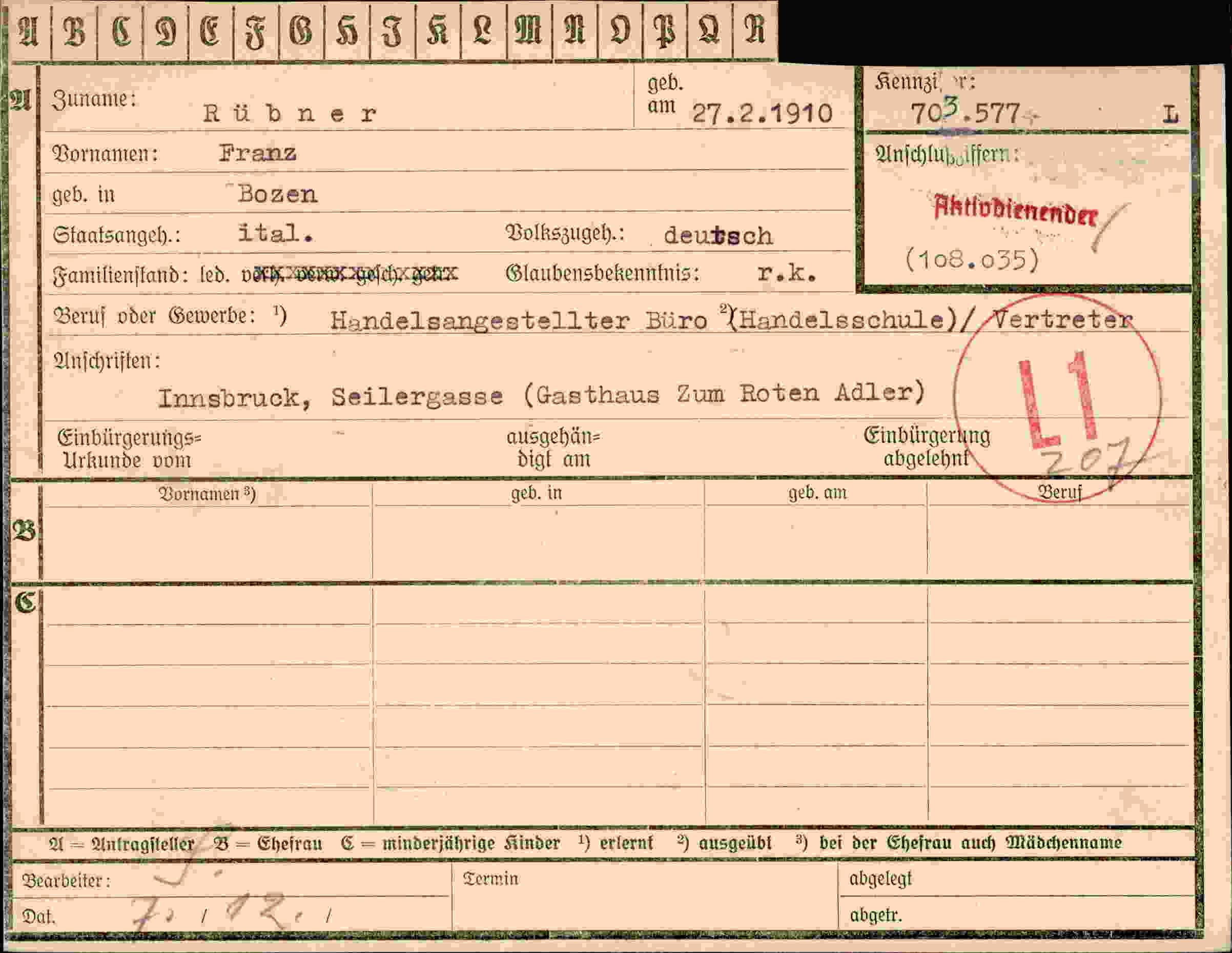 Dokument für Franz Rübner