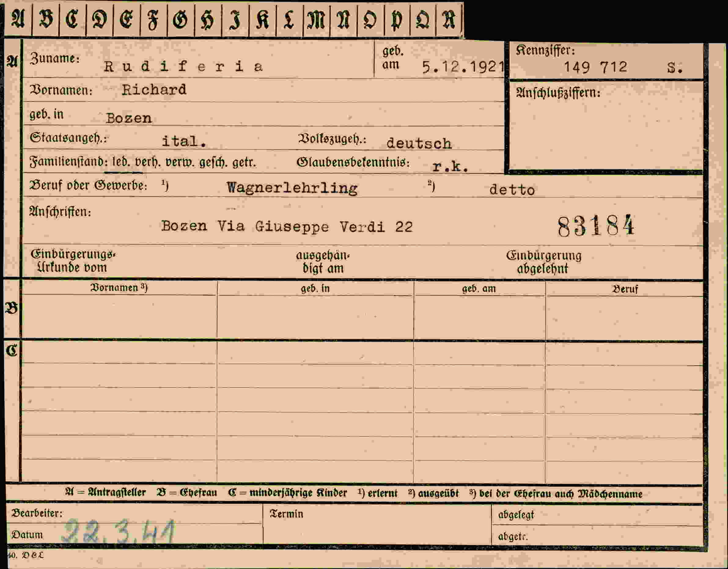 Dokument für Richard Rudiferia
