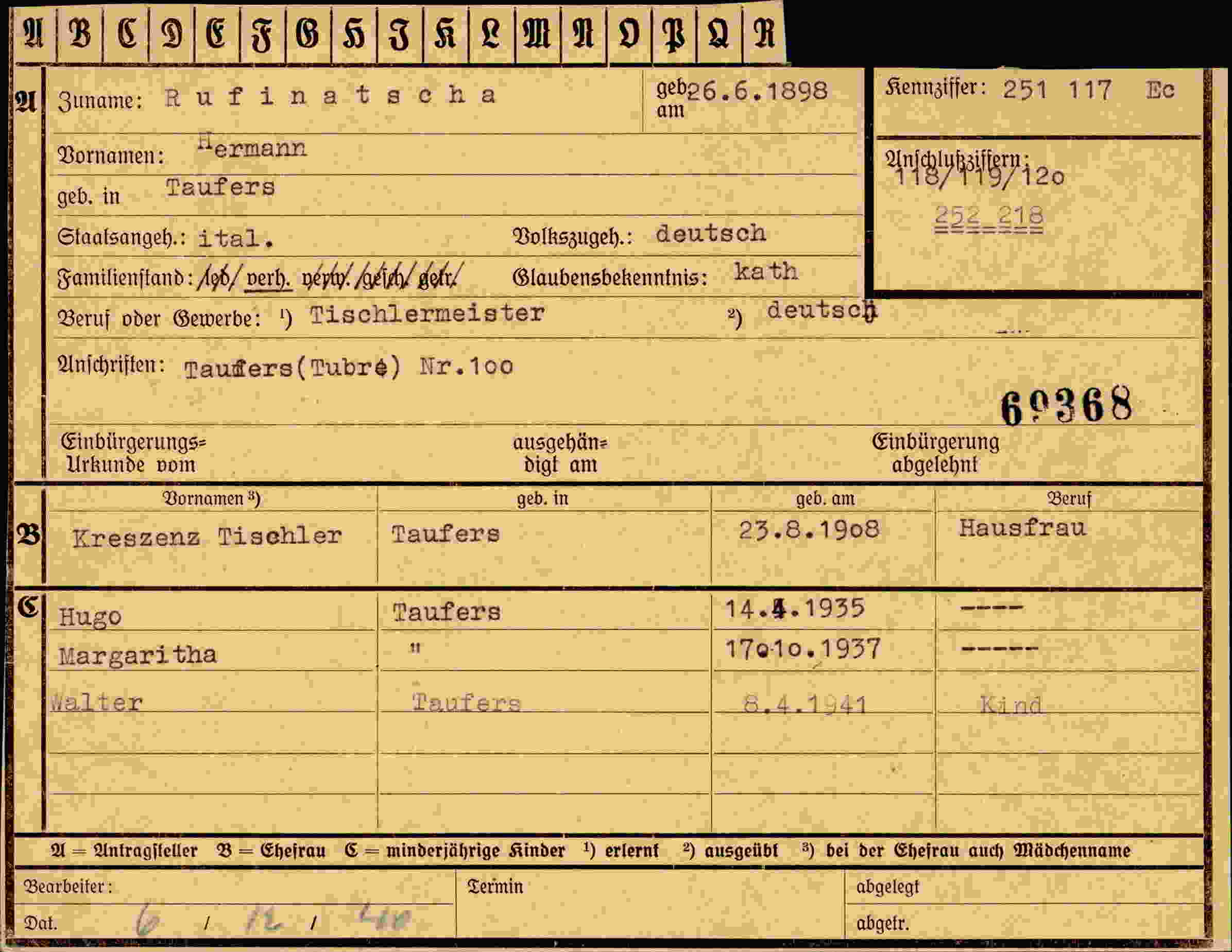 Dokument für Hermann Rufinatscha