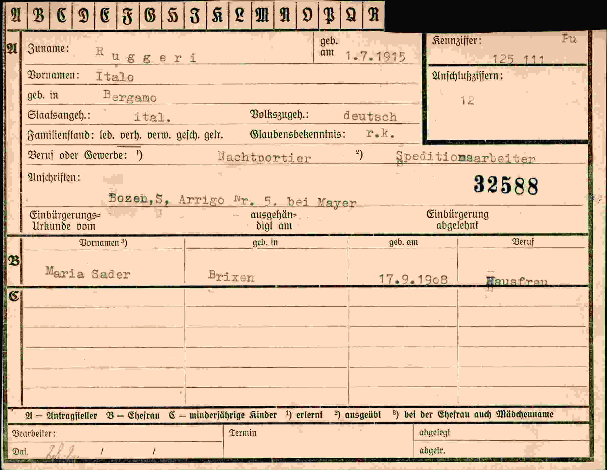 Dokument für Italo Ruggeri