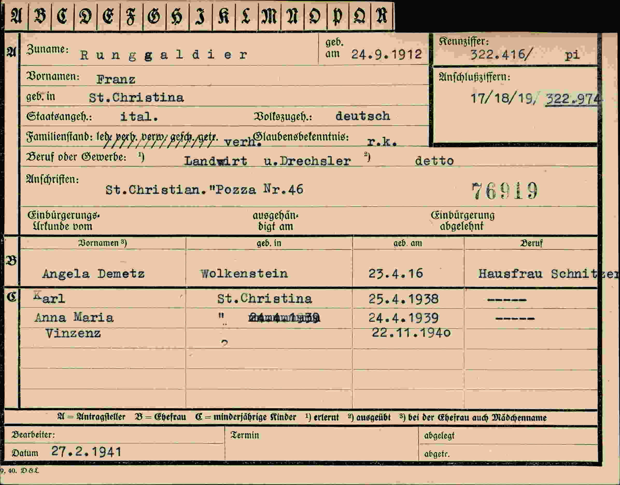 Vorderseite des Dokuments