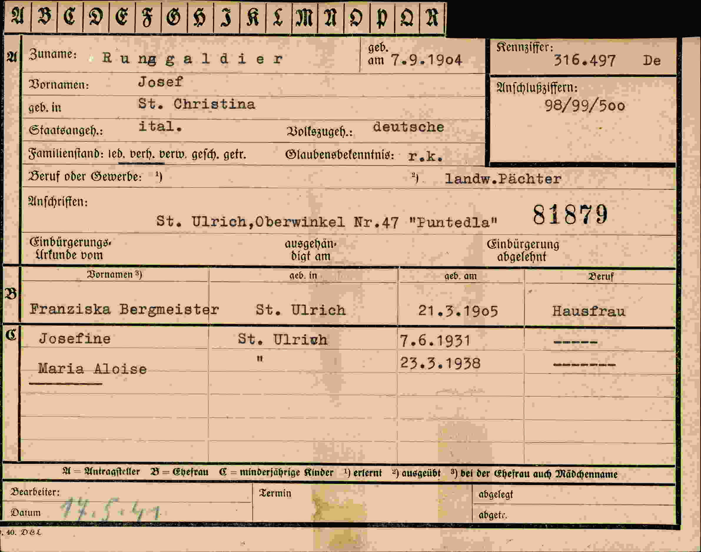 Vorderseite des Dokuments