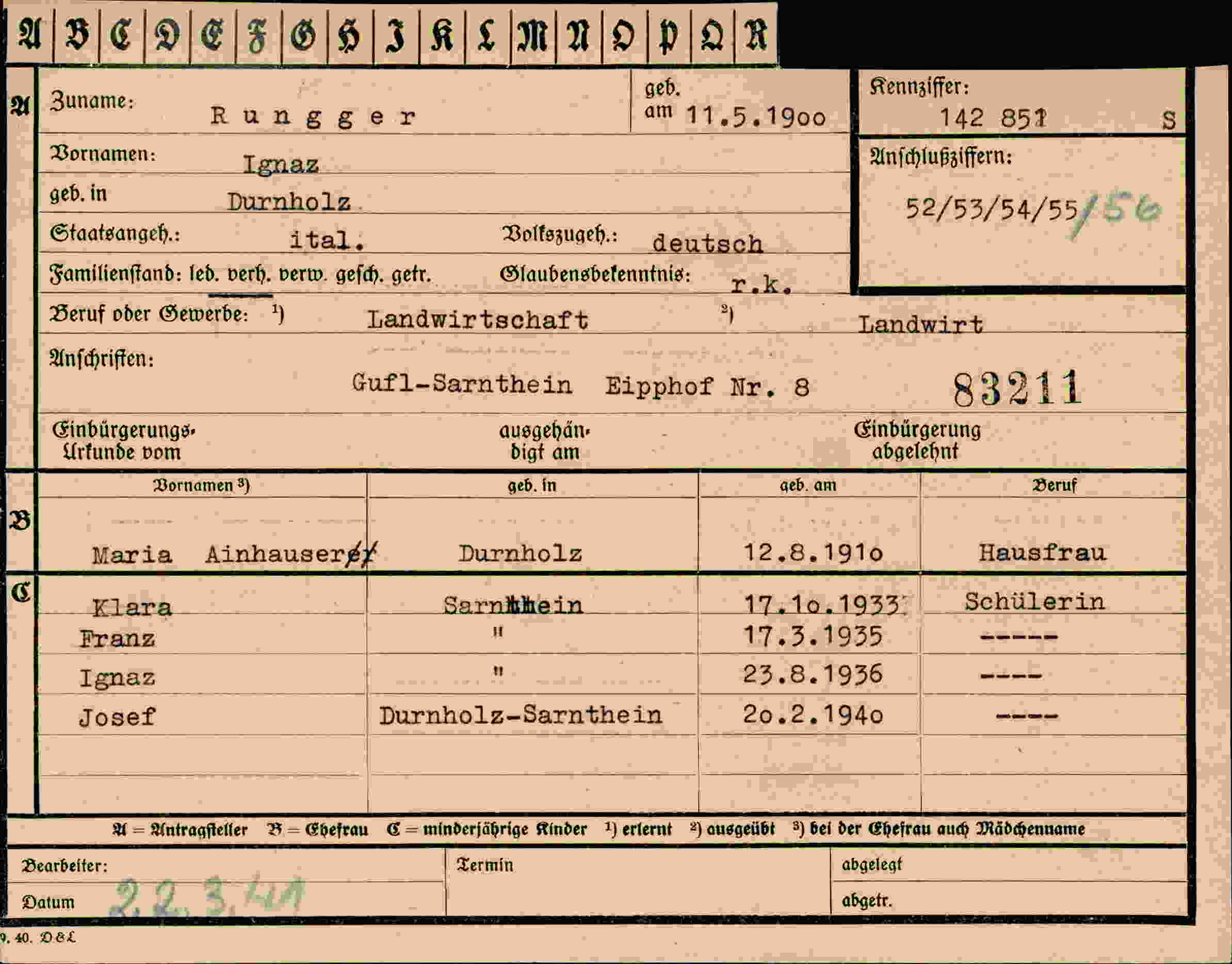 Vorderseite des Dokuments