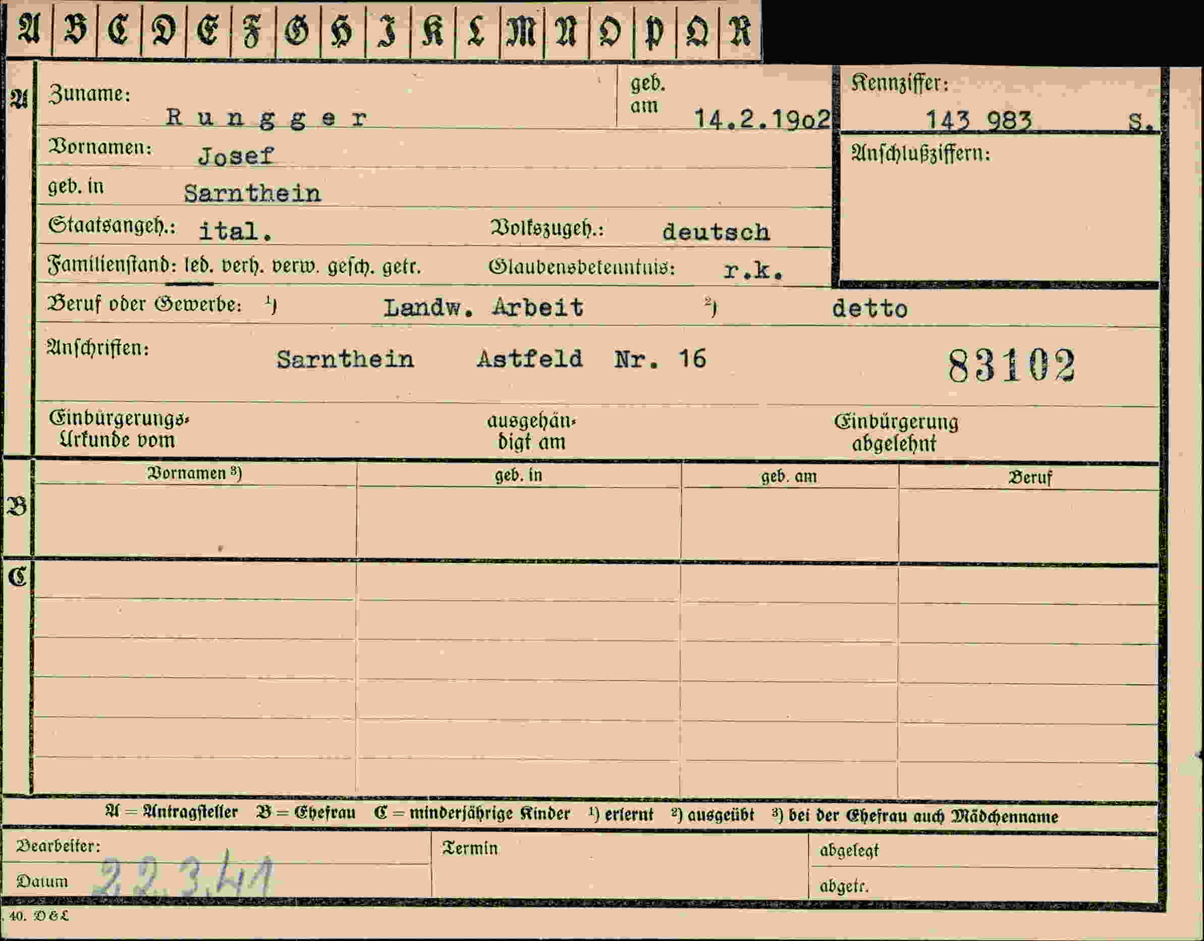 Vorderseite des Dokuments