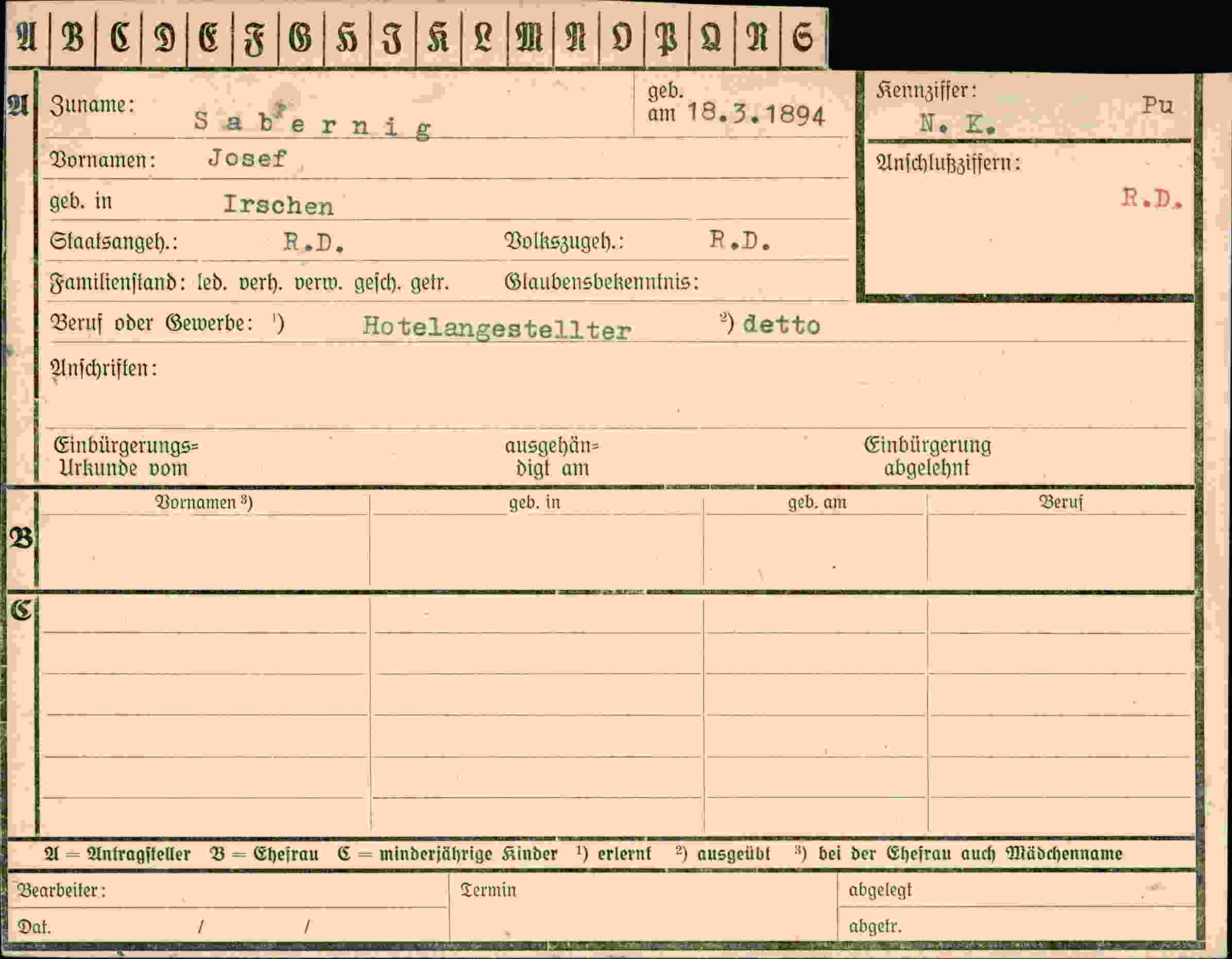 Dokument für Josef Saberni