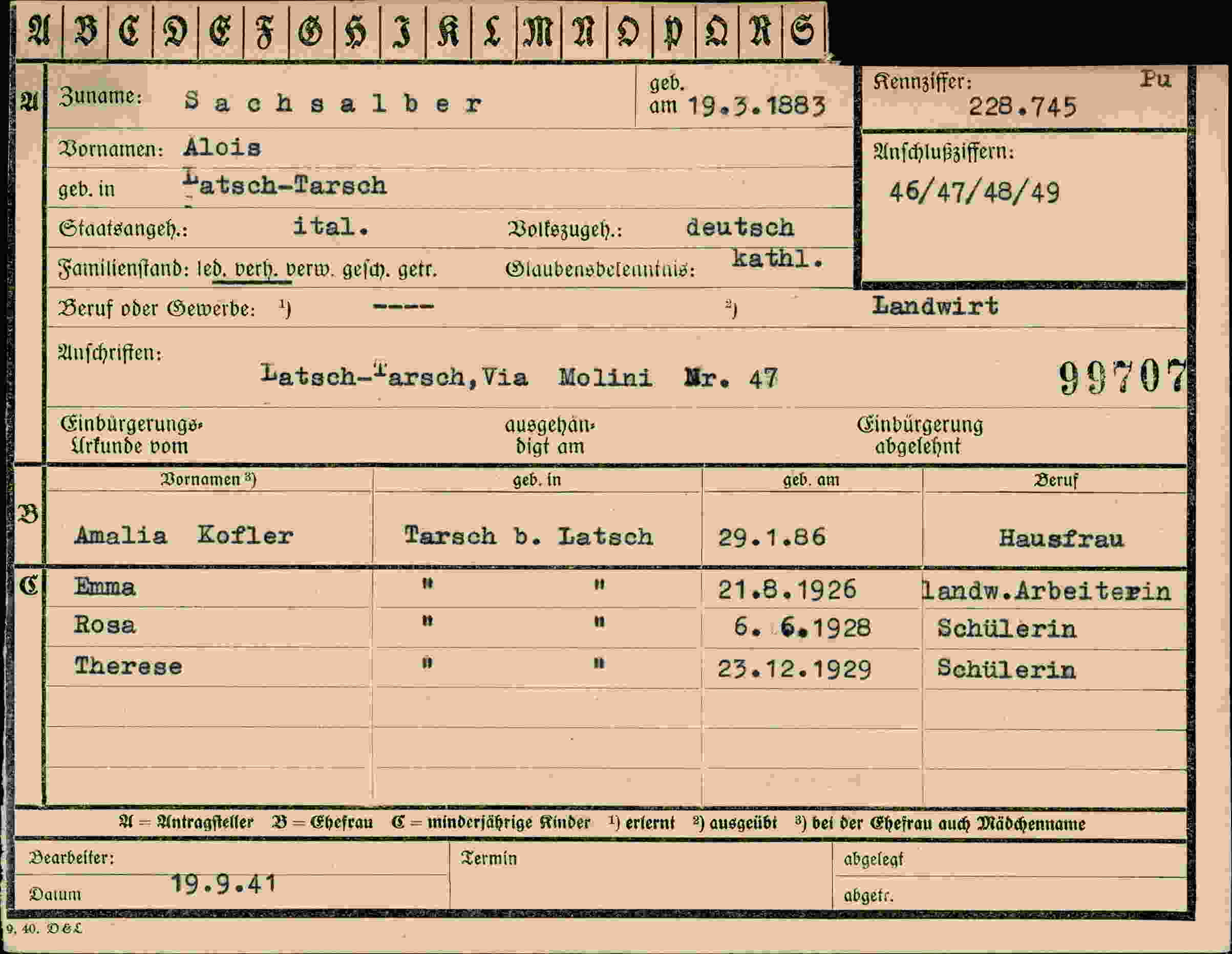 Dokument für Alois Sachsalber
