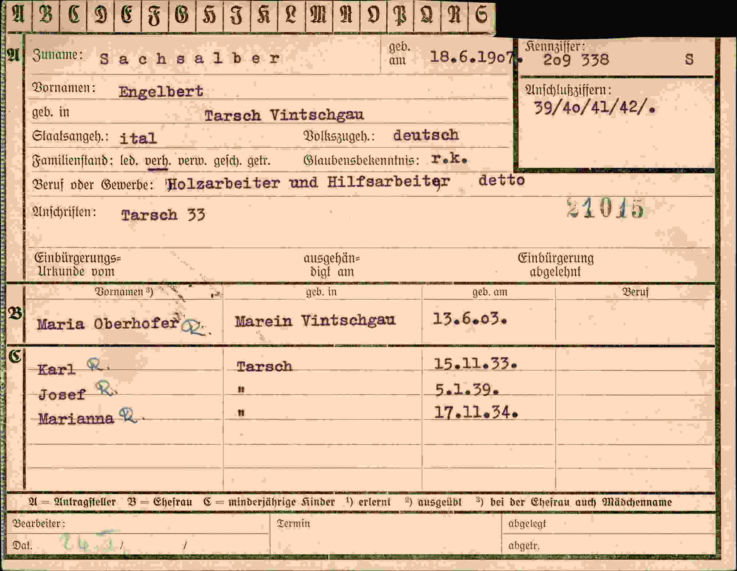 Dokument für Engelbert Sachsalber