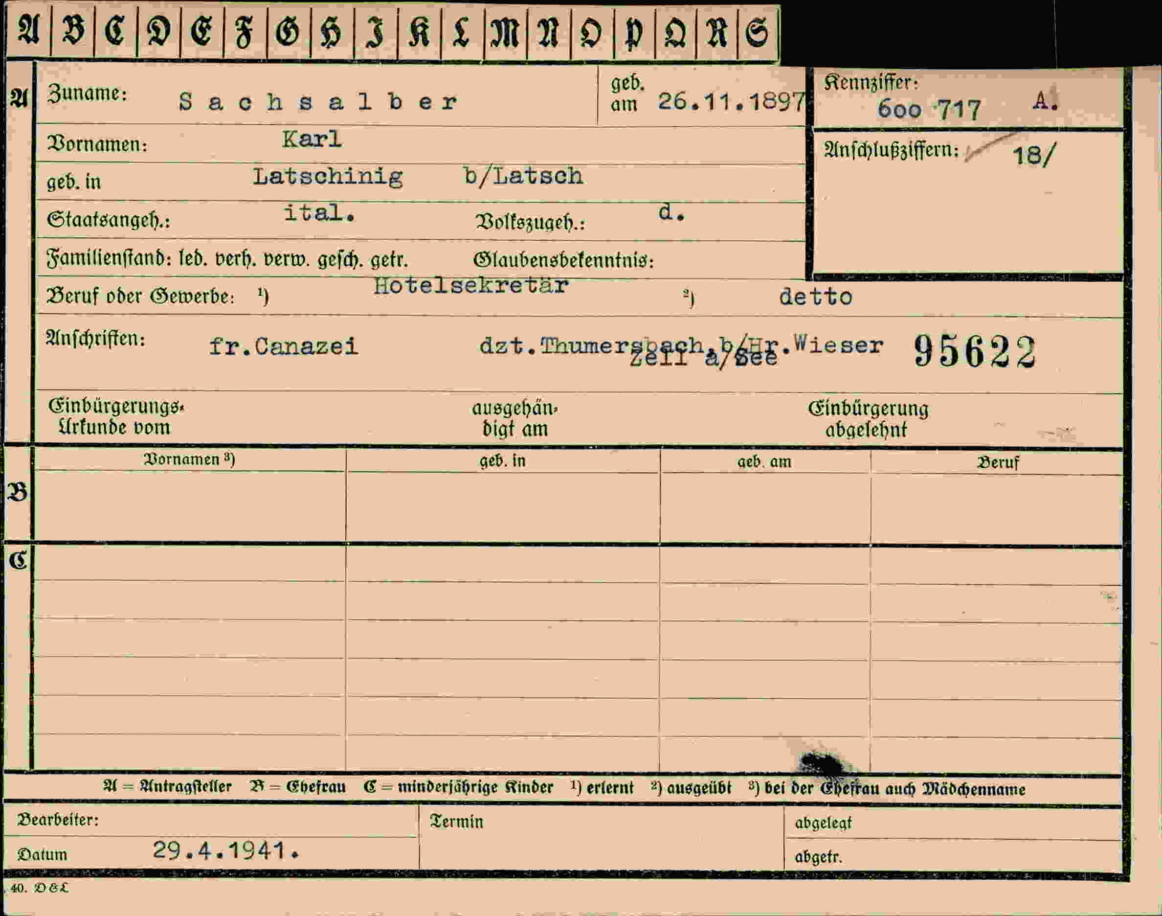Dokument für Karl Sachsalber