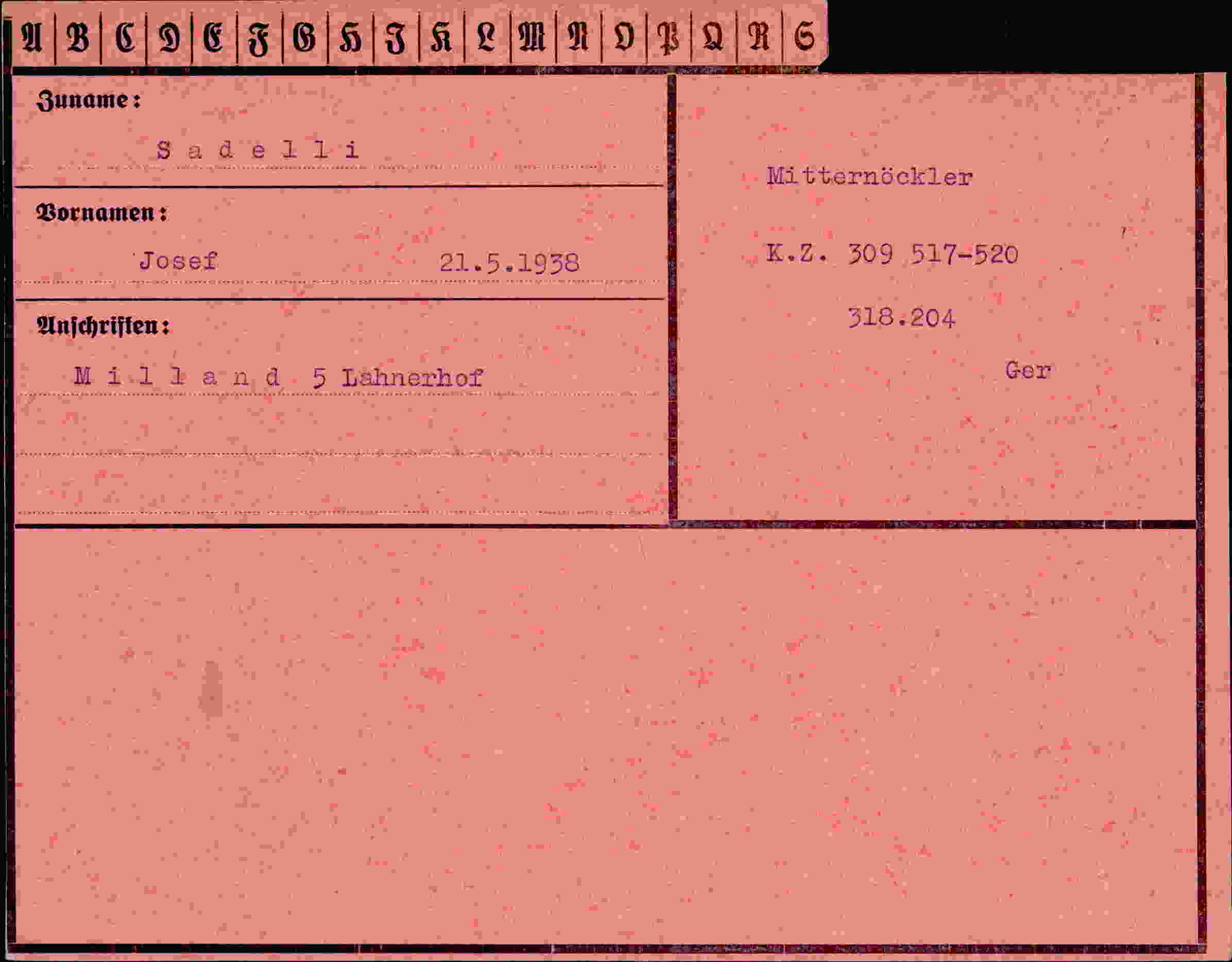 Dokument für Josef Sadelli