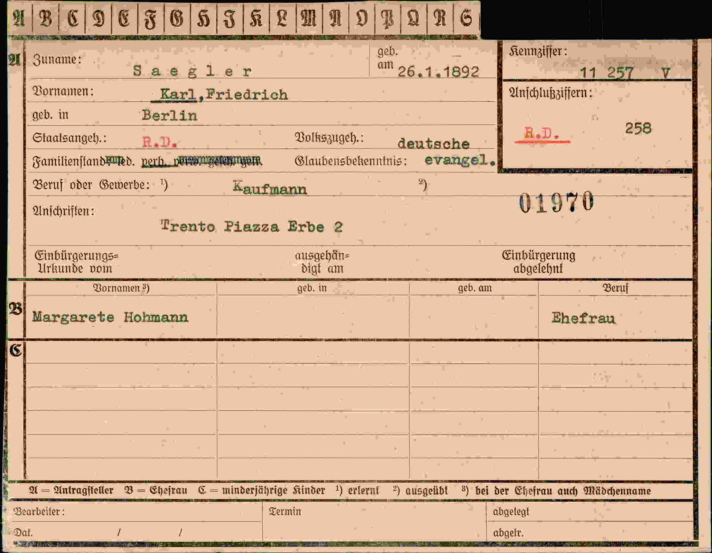 Dokument für Karl Friedrich Saegler