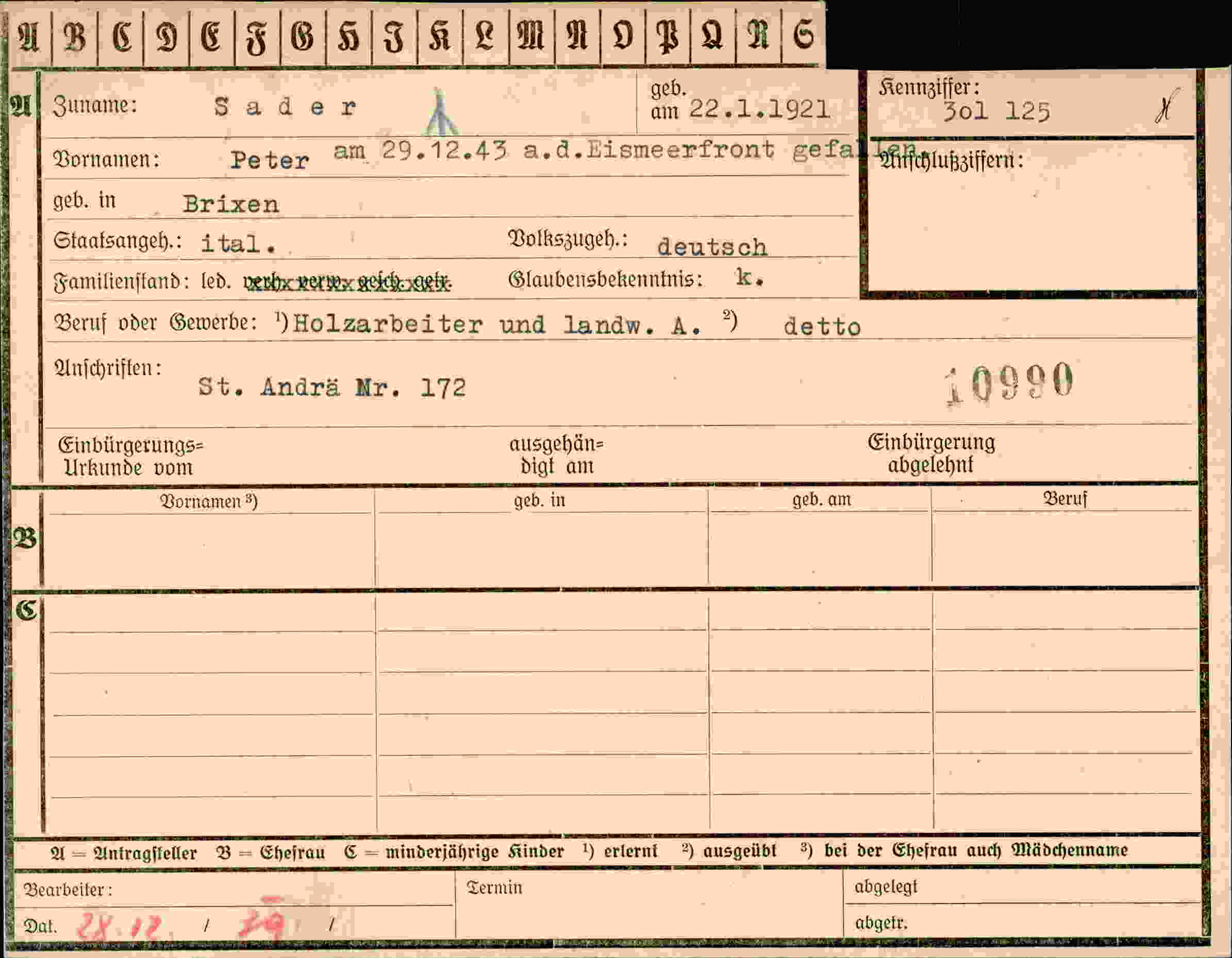 Dokument für Peter Sader