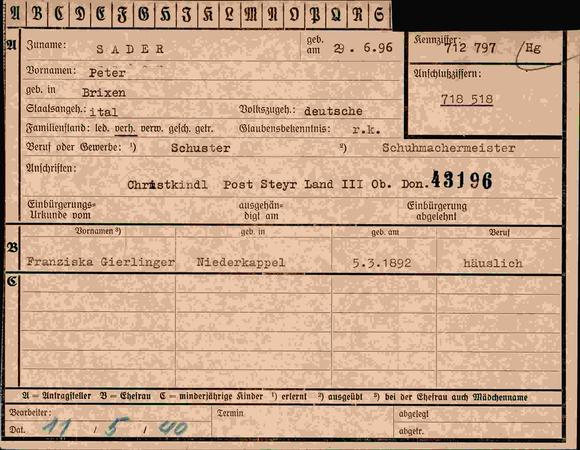 Dokument für Peter Sader