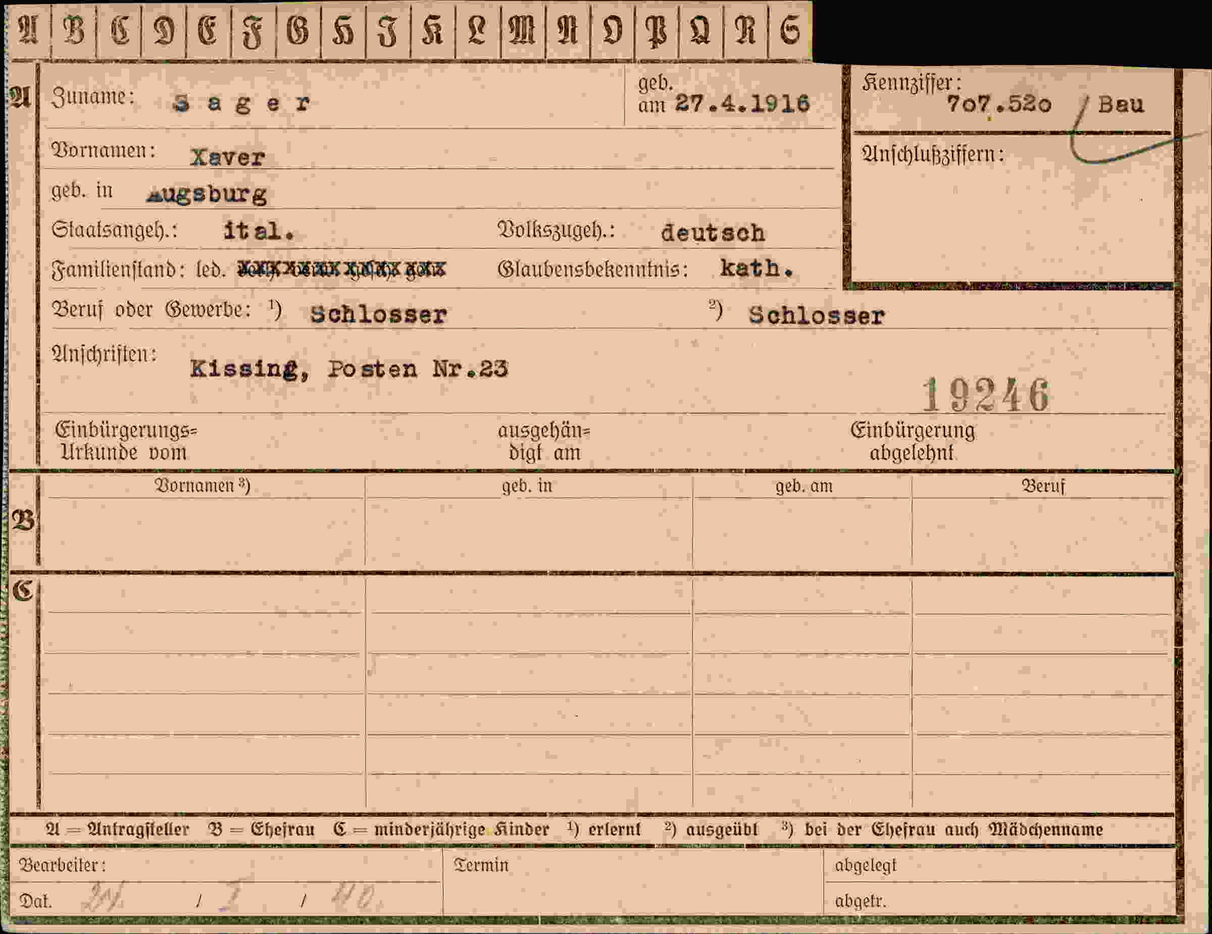 Dokument für Xaver Sager