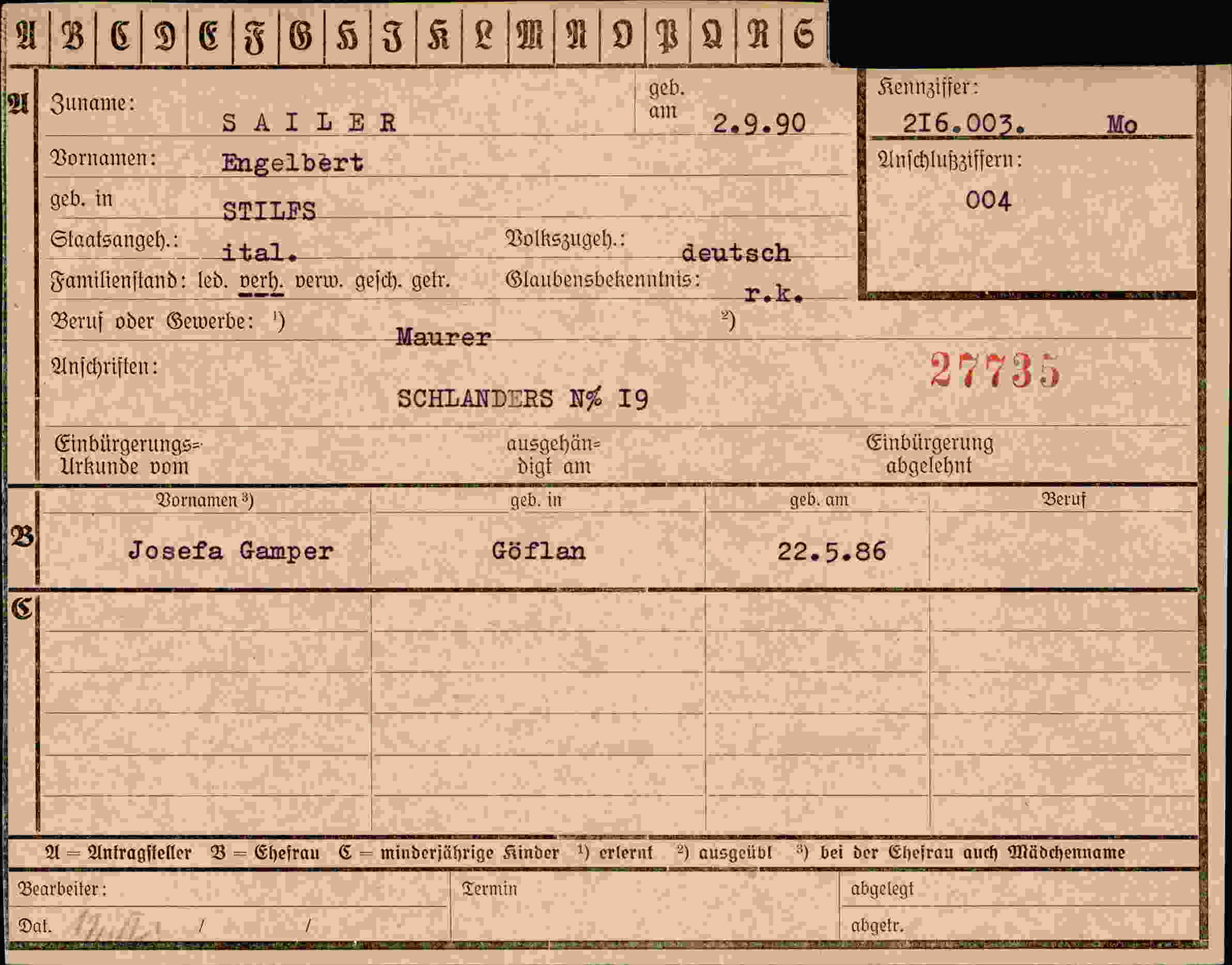 Dokument für Engelbert Sailer