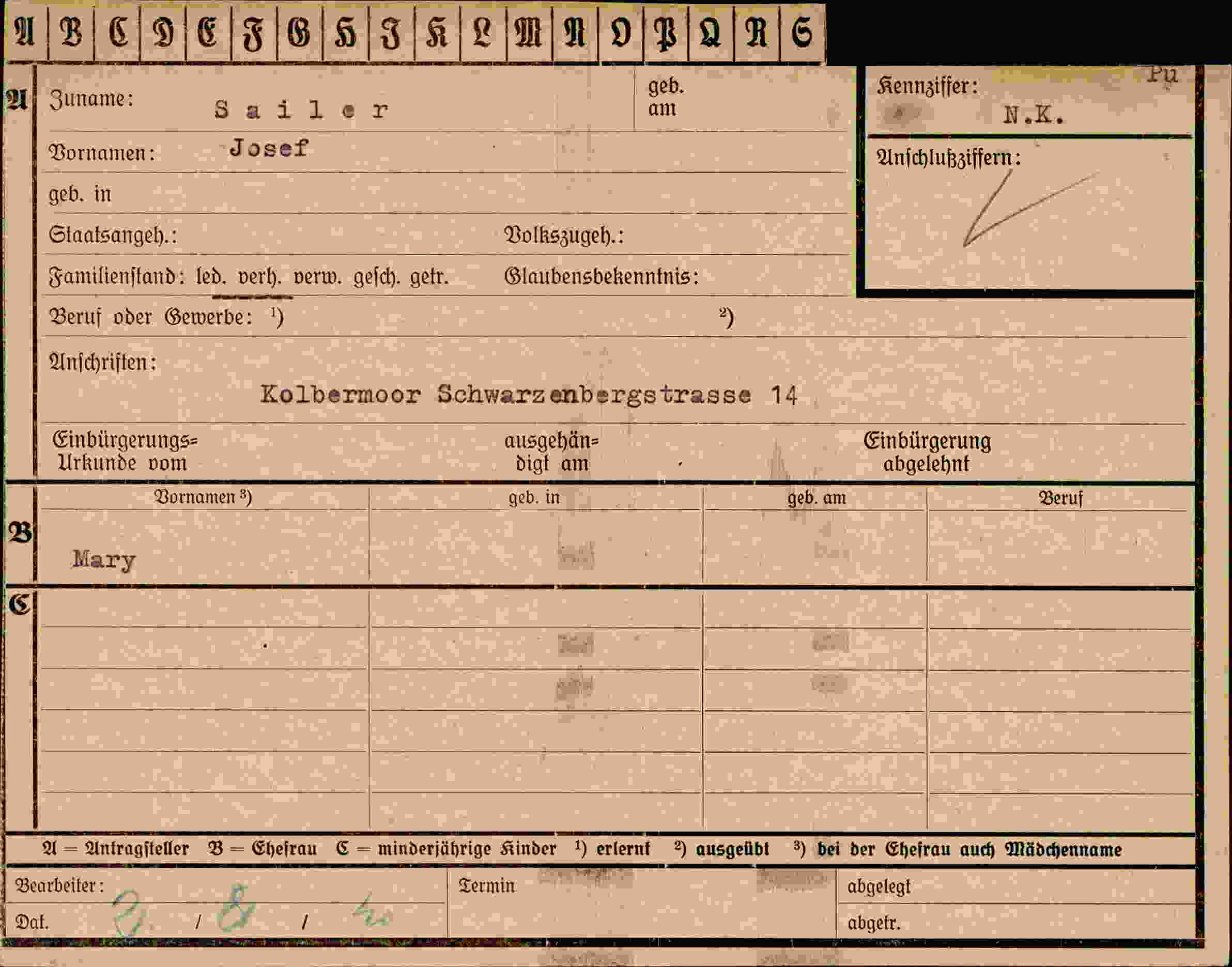 Vorderseite des Dokuments