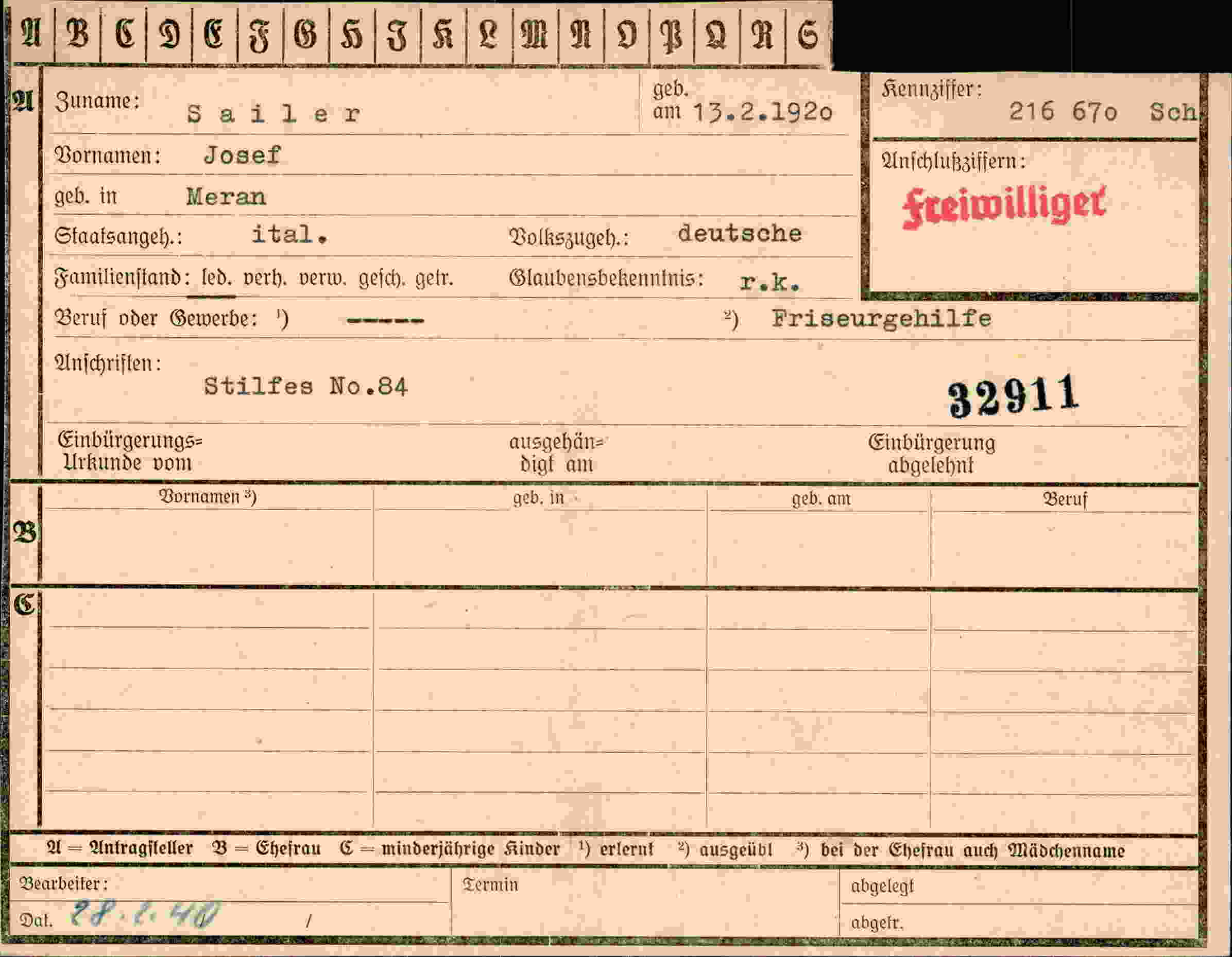 Dokument für Josef Sailer