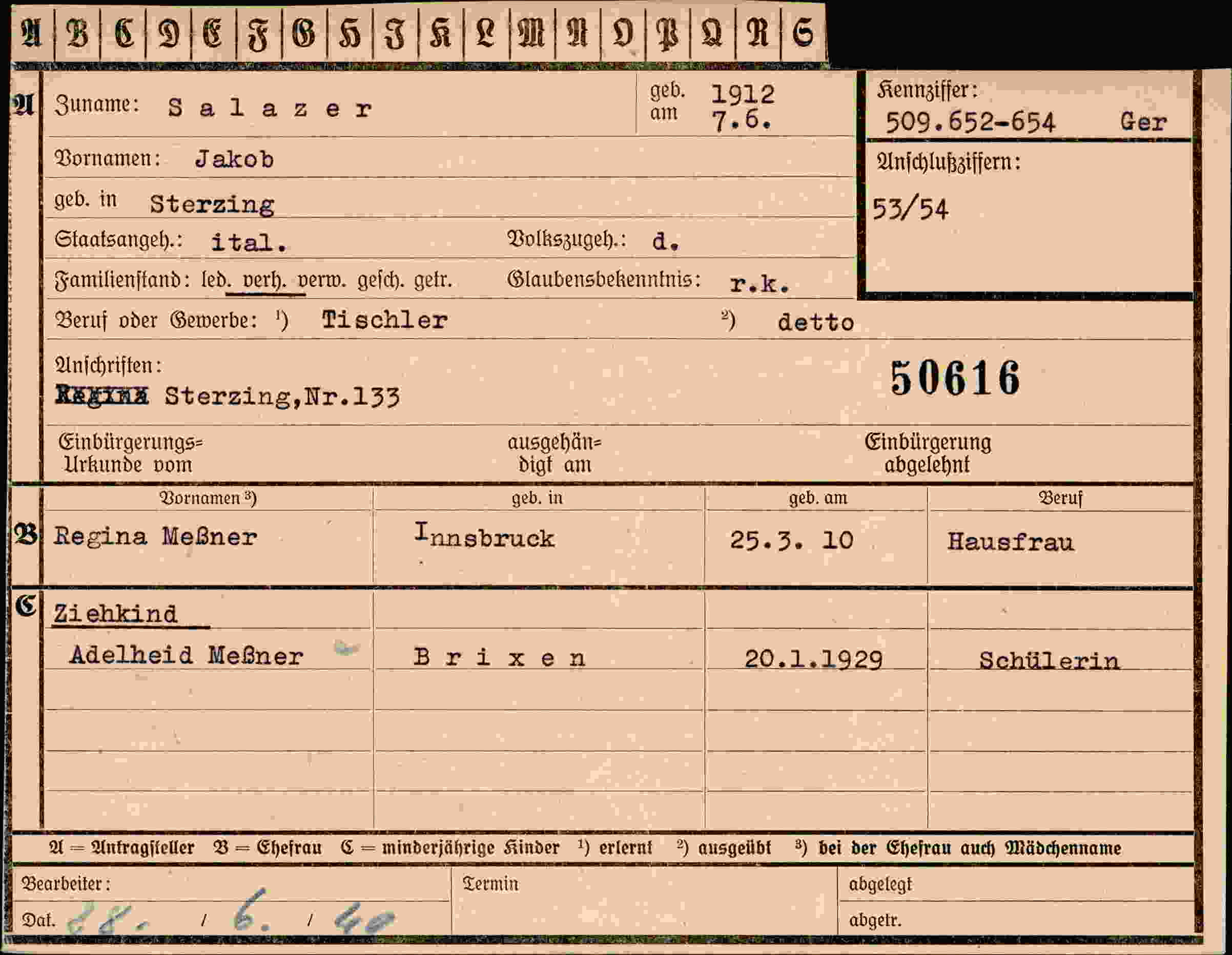 Dokument für Jakob Salazer