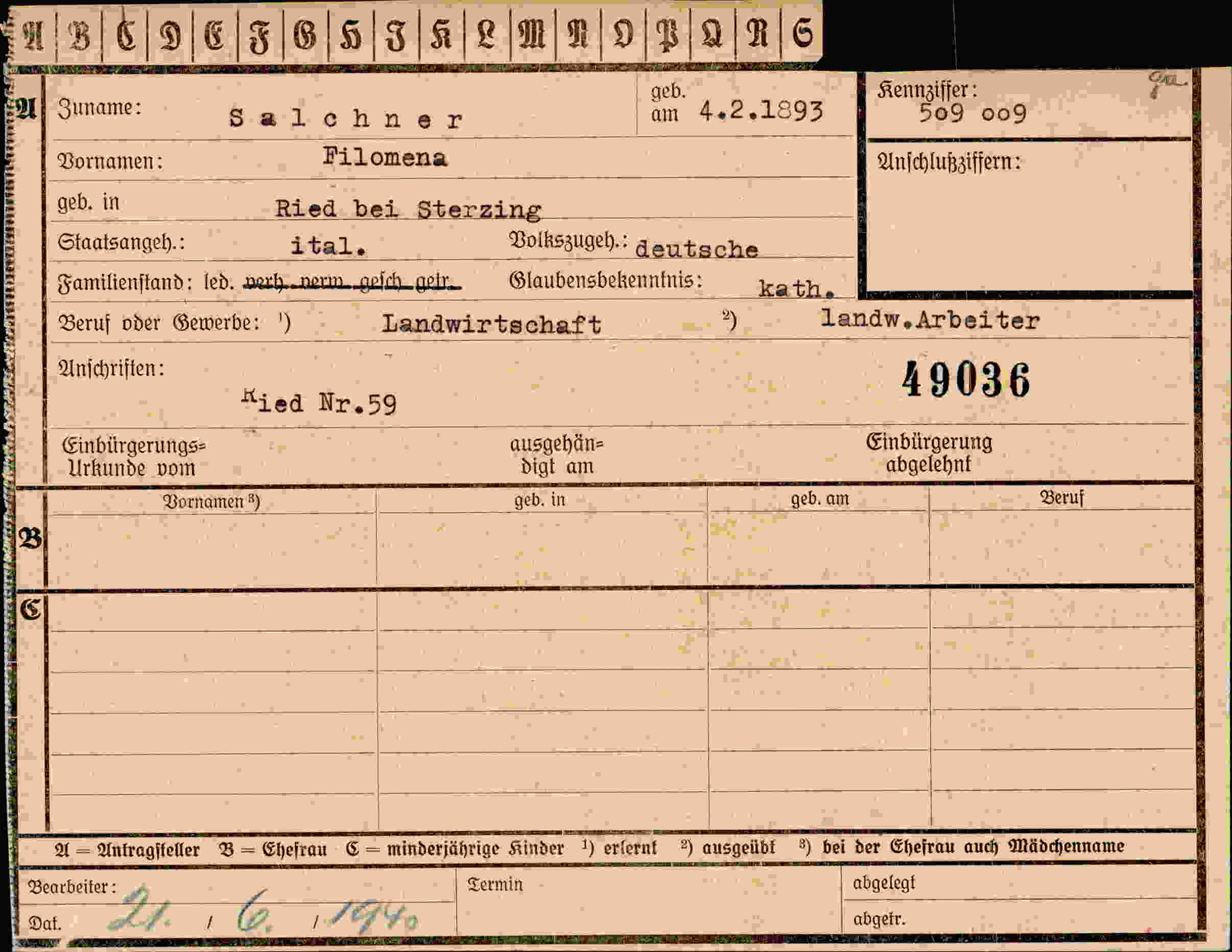 Dokument für Filomena Salchner