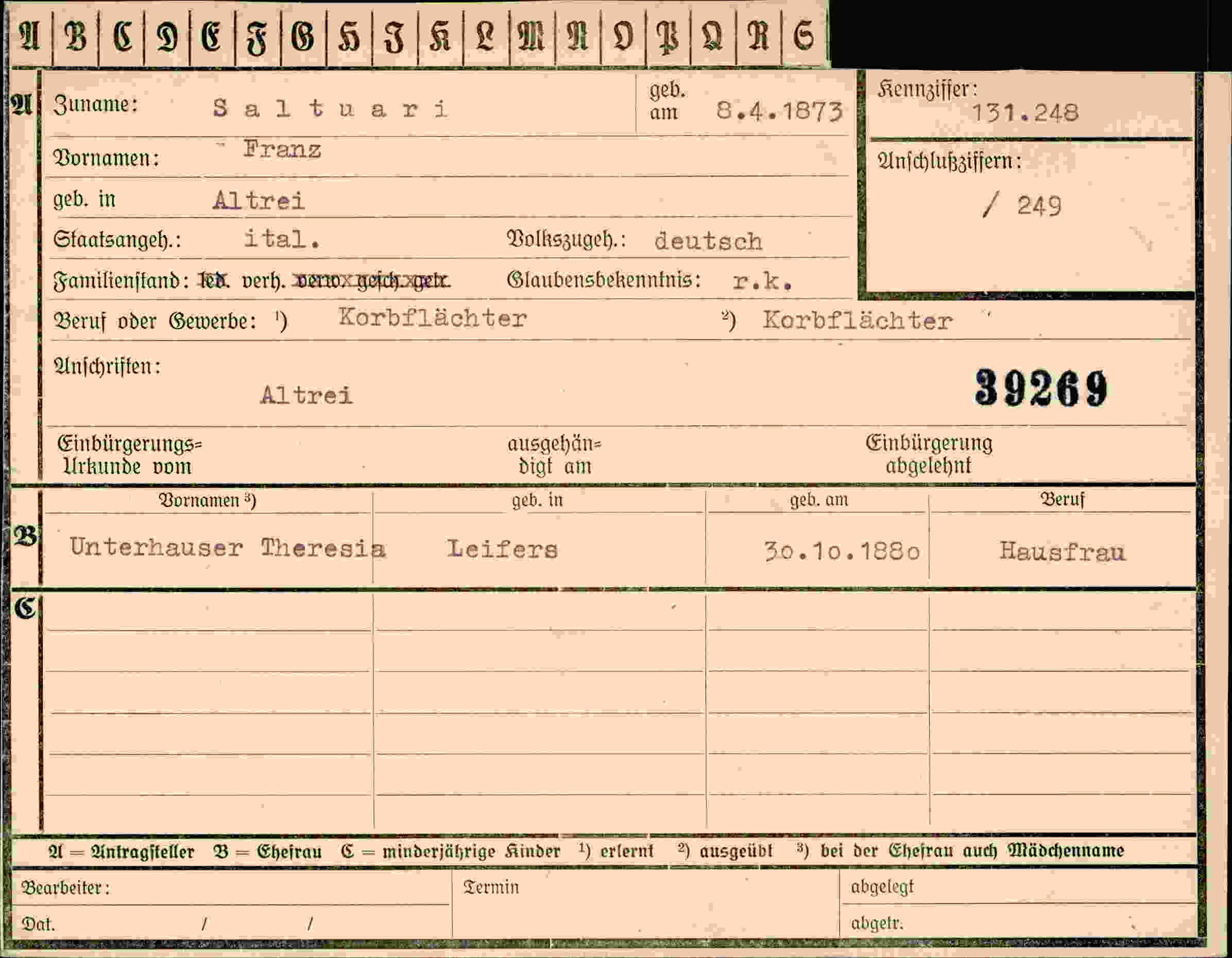 Dokument für Franz Saltuari