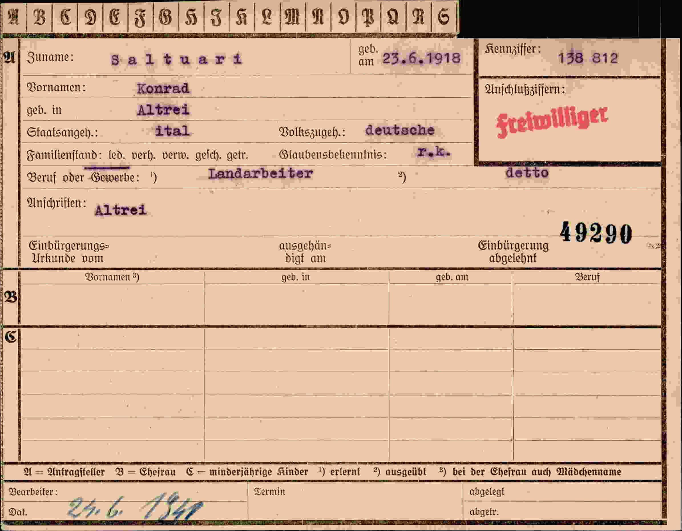 Dokument für Konrad Saltuari