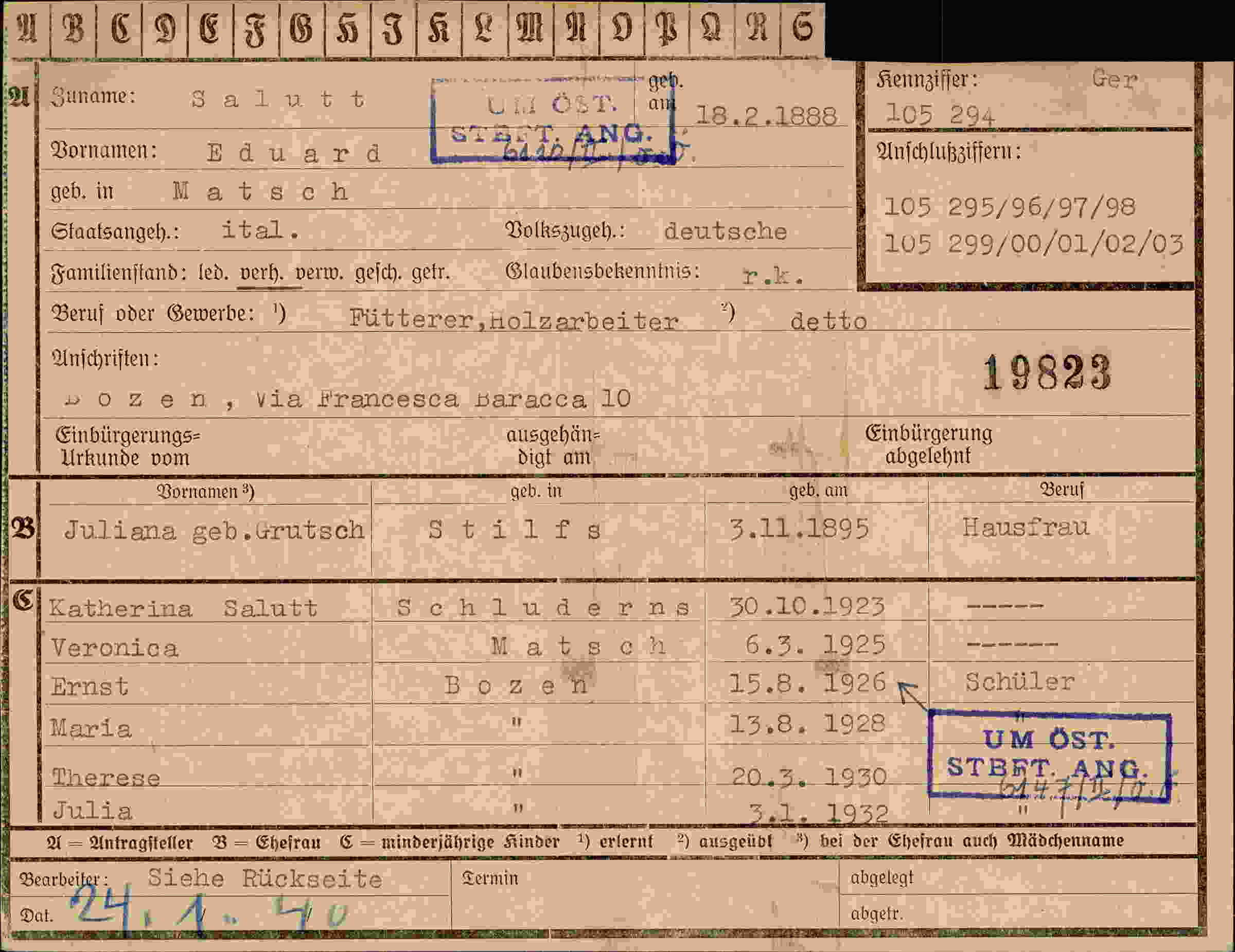 Dokument für Eduard Salutt