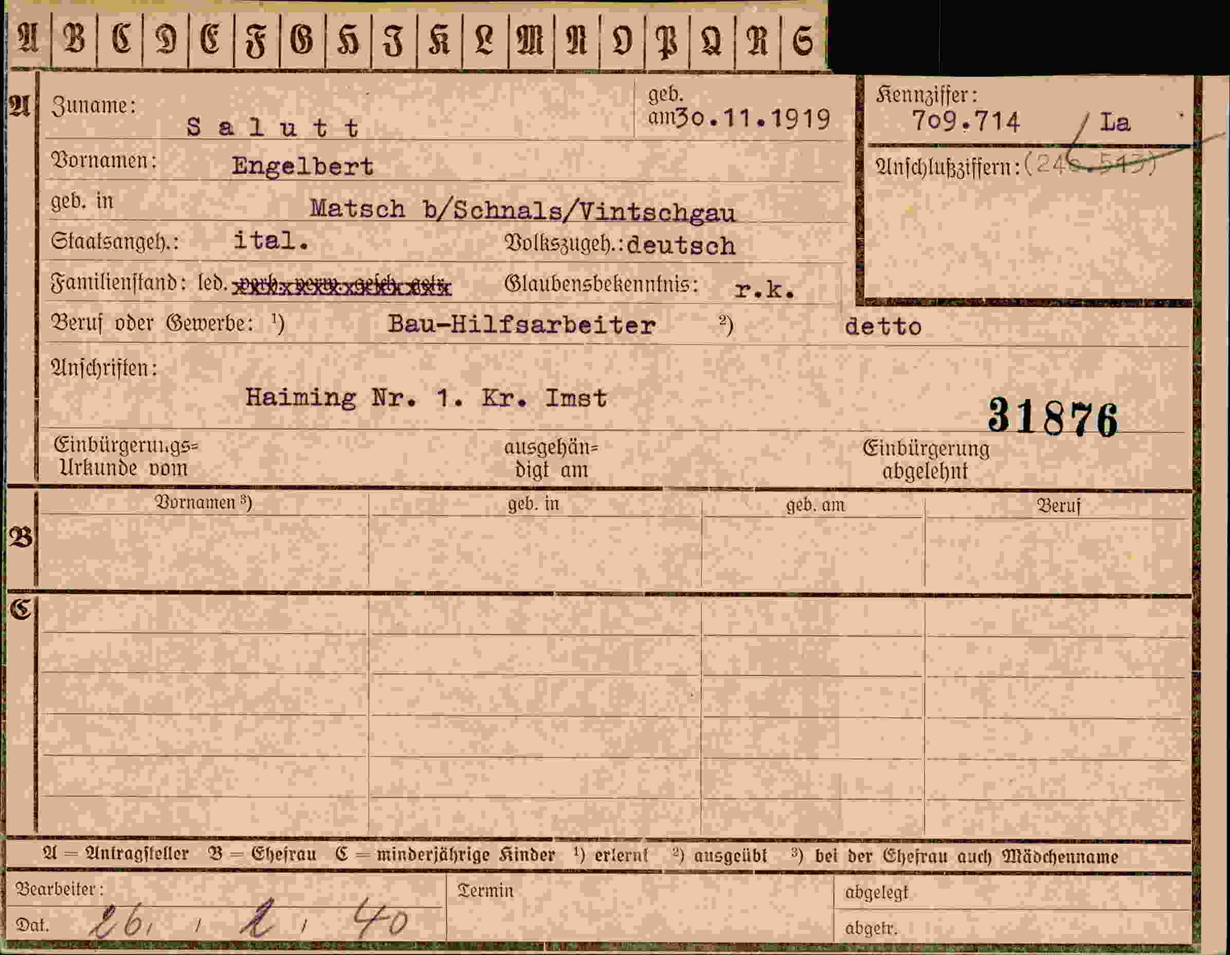 Dokument für Engelbert Salutt