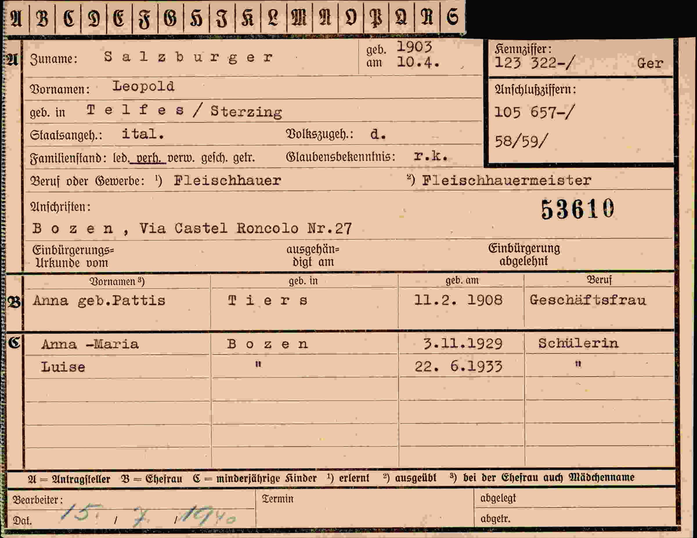 Dokument für Leopold Salzburger